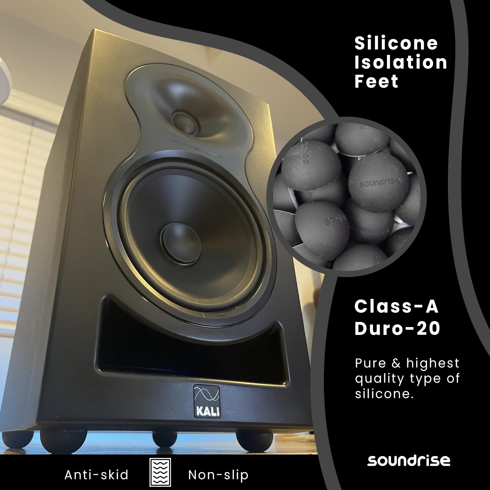 Soundrise DOMES Isolation Pads - Premium Anti-Vibration Silicone Feet for Subwoofers, Speakers & Turntables - Noise Reduction & Sound Dampening - Peel & Stick, Non-Slip, Durable Class-A Silicone (8-Pack) - Perfect for Home Theater, Studio & Hi-Fi Audio Systems