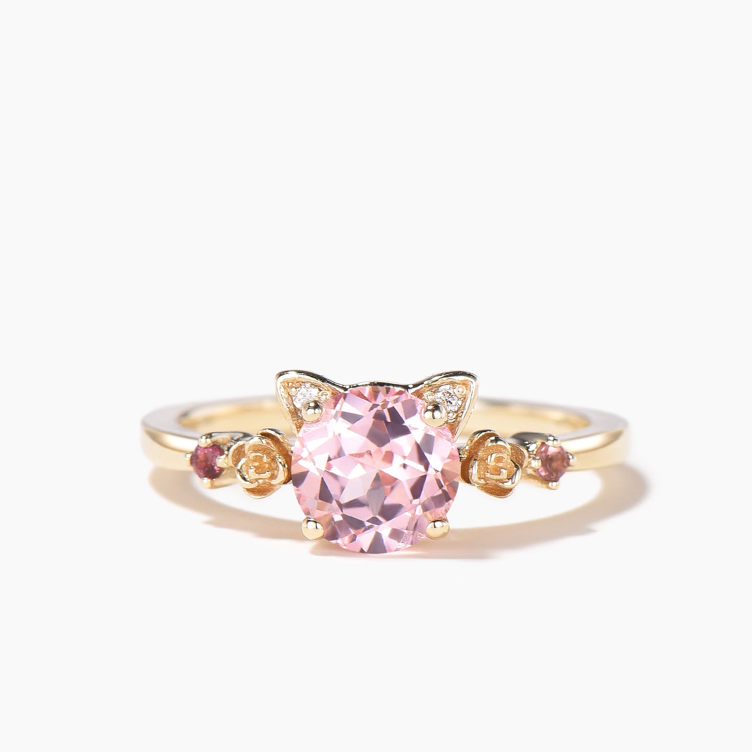 Exquisite Round Cut Padparadscha Sapphire & Diamond Floral Bridal Ring Set – Elegant Cat & Tourmaline Accents for Engagement, Wedding, or Anniversary Gifts
