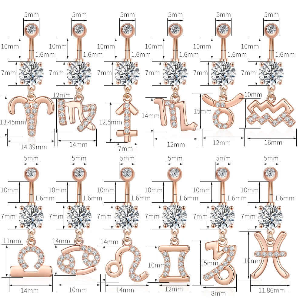 12 Constellation Belly Button Rings - WH2615 | Trendy Zodiac Navel Piercing Jewelry for Women, Perfect for Parties, Beach & Everyday Wear