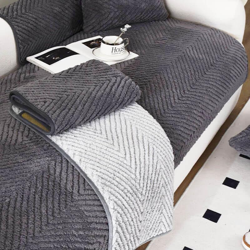 Washable Plush Pet Sofa Cover for Dogs & Cats - Non-Slip Herringbone Couch Protector 35.4