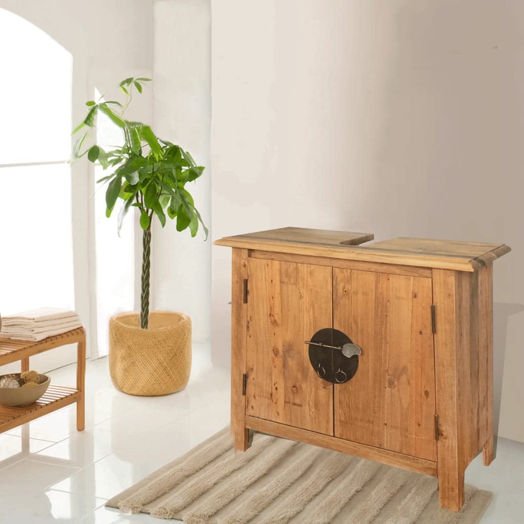 Freestanding Bathroom Storage Cabinet with Mirror - Solid Recycled Pine Wood Over Toilet Space Saver Organizer for Bathroom, Bedroom & Living Room Storage Solutions