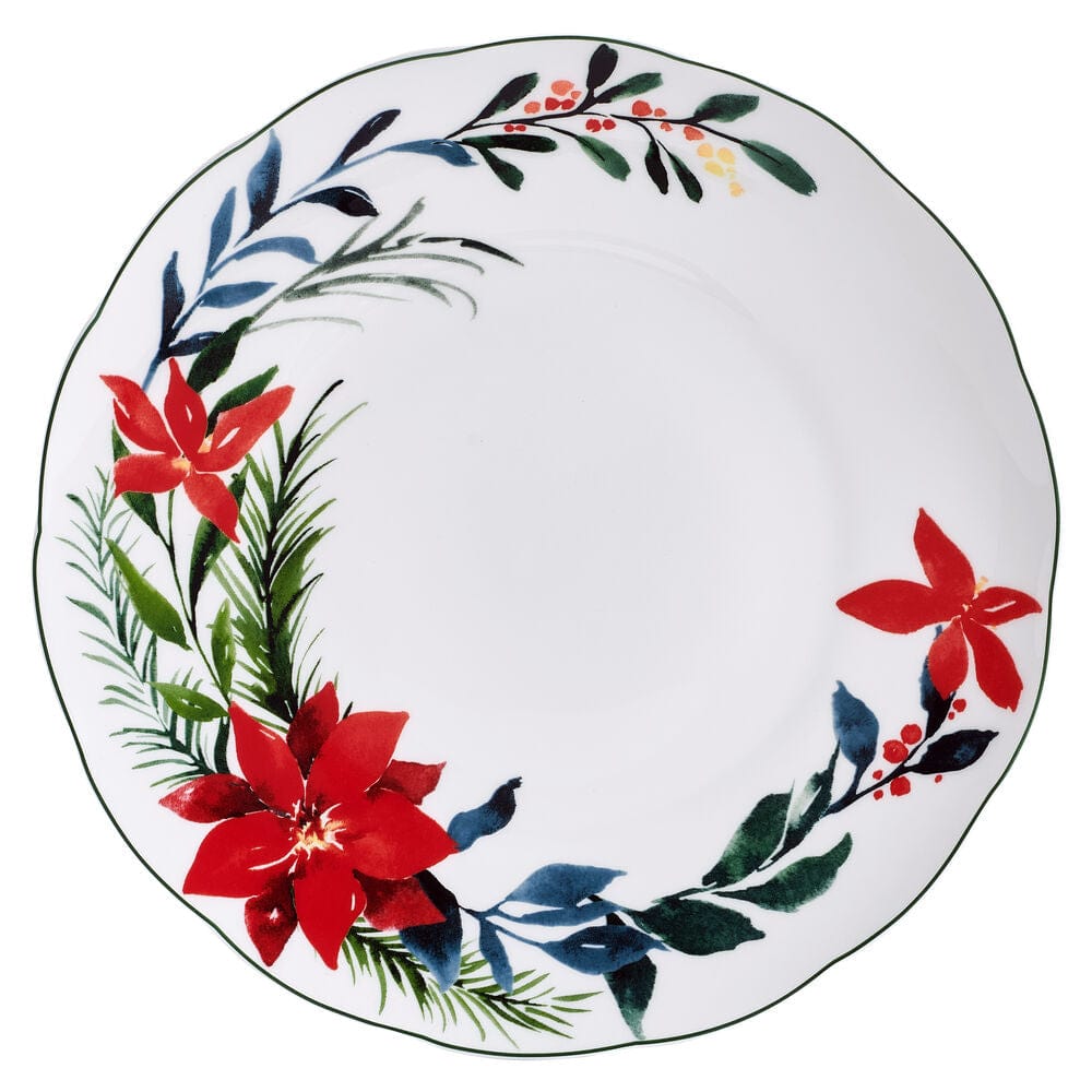 Merry Poinsettia 12-Piece Dinnerware Set - Service for 4 People - Elegant Holiday Tableware for Christmas Dinner & Festive Gatherings