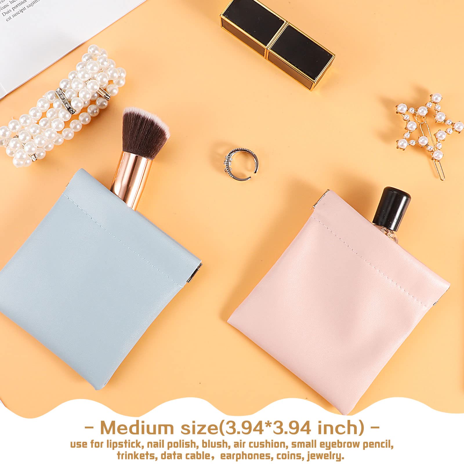 WSICSE 6 Pack Lambskin Cosmetic Bags - Soft Self-Closing Makeup Pouches (3 Sizes) for Travel, Purse & Organizing Jewelry, Headphones & Small Essentials | Portable No-Zipper Design for Women & Teens