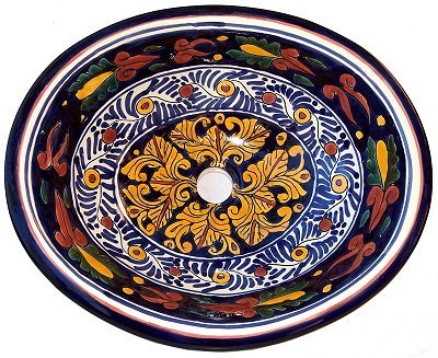 Handcrafted Marigold Ceramic Talavera Sink - Mexican Artisan Bathroom Sink - Perfect for Southwestern, Spanish, or Boho Style Bathrooms
