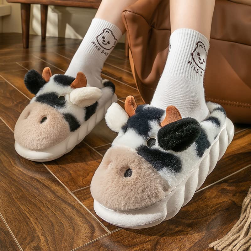 Women's Soft Cotton Animal Slippers - Cozy Cow, Frog & Pig Design - Warm Fluffy House Shoes for Indoor Comfort - Perfect Gift for Her, Home Lounge & Relaxation