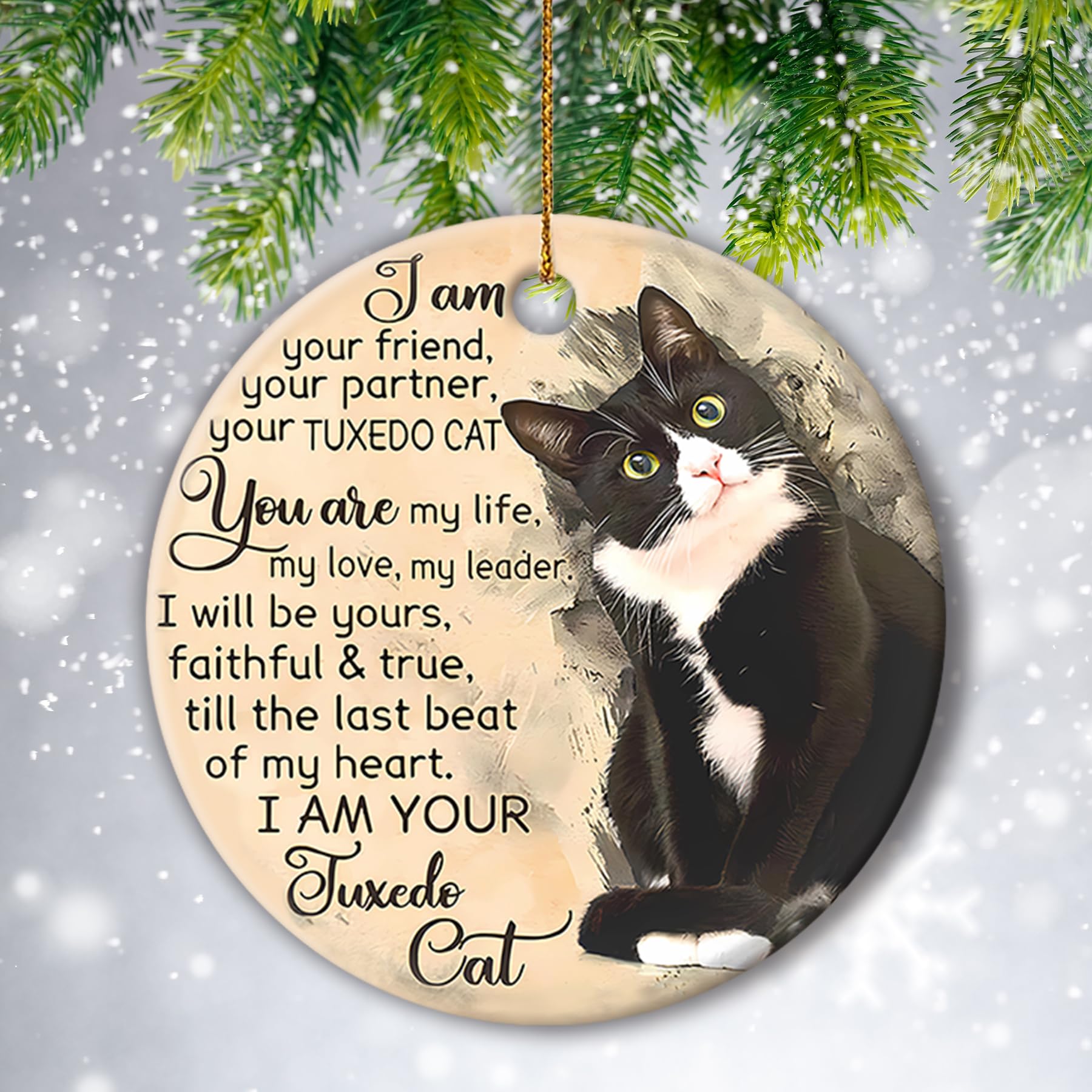Cat Lover Gift - 'I Am Your Friend' Ceramic Circle Ornament for Christmas Tree | Handmade Cat Ceramic Decoration for Friends & Pet Lovers | Perfect for Holiday Decor, Cat-Themed Parties & Gift Exchanges