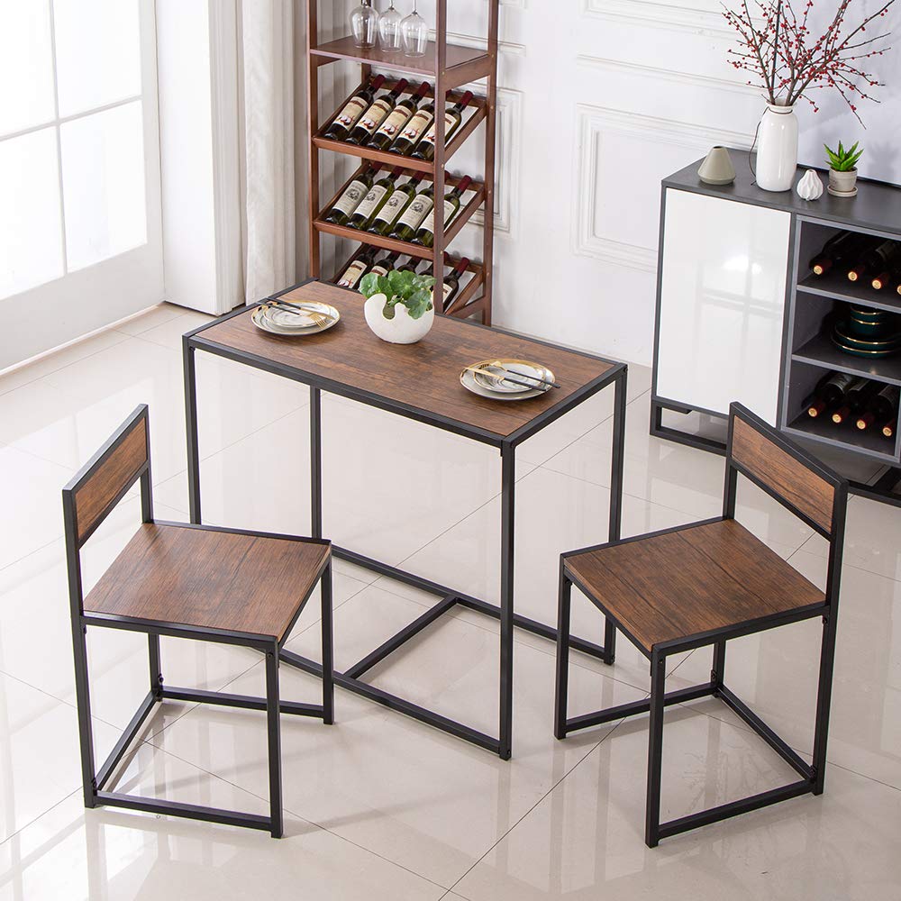 HOMEN 3-Piece Compact Dining Bar Table Set with Chairs, Light Walnut Color, Perfect for Small Spaces in Kitchen, Living Room, or Breakfast Nook