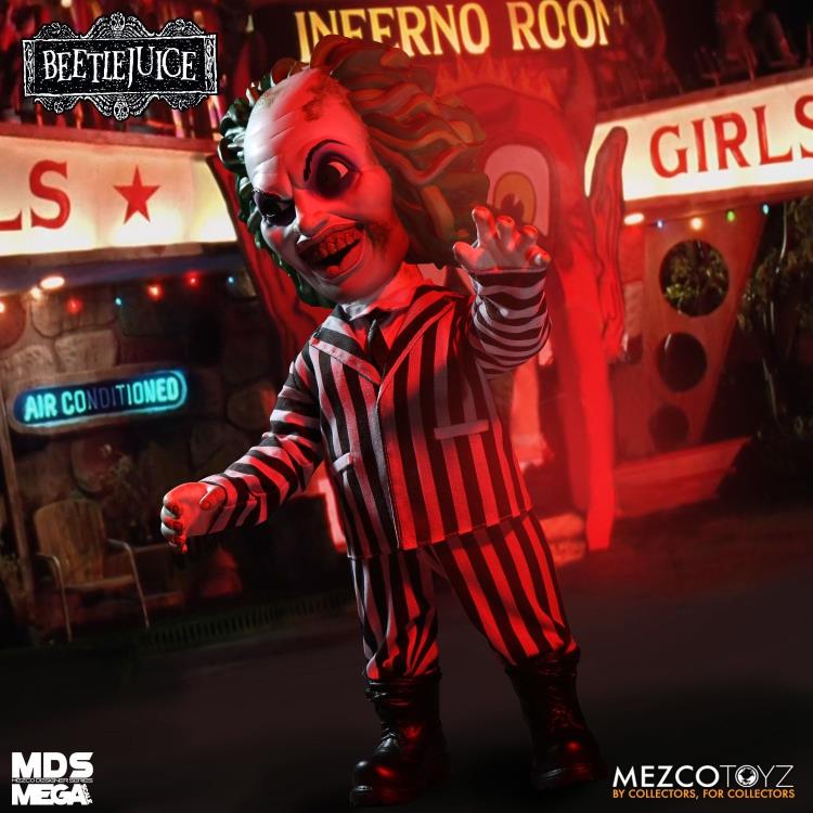 Mega Scale Talking Beetlejuice Mezco Designer Series MDS Action Figure - Collectible Movie Replica for Halloween Decor & Pop Culture Displays