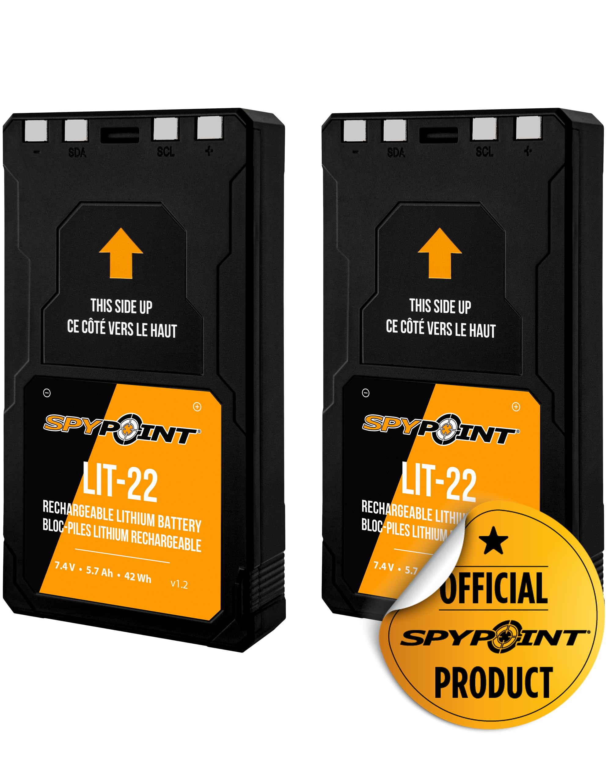 SPYPOINT LIT-22 Rechargeable Lithium Battery Pack 7.4V 5.4Ah for Cellular Trail Cameras - Compatible with Flex Series (Flex-M, Flex-S, FLEX-G36, Flex-Plus) - Includes AC Charger (2-Pack) - Perfect for Wildlife Monitoring & Outdoor Security
