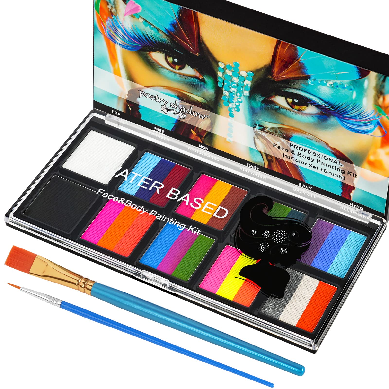 LOPHE Kids Face Paint Kit - 26 Hypoallergenic Colors with 2 Brushes, Safe Non-Toxic Body Paint for Children's Makeup | Perfect for Halloween, Carnival, Birthday Parties & Costume Events