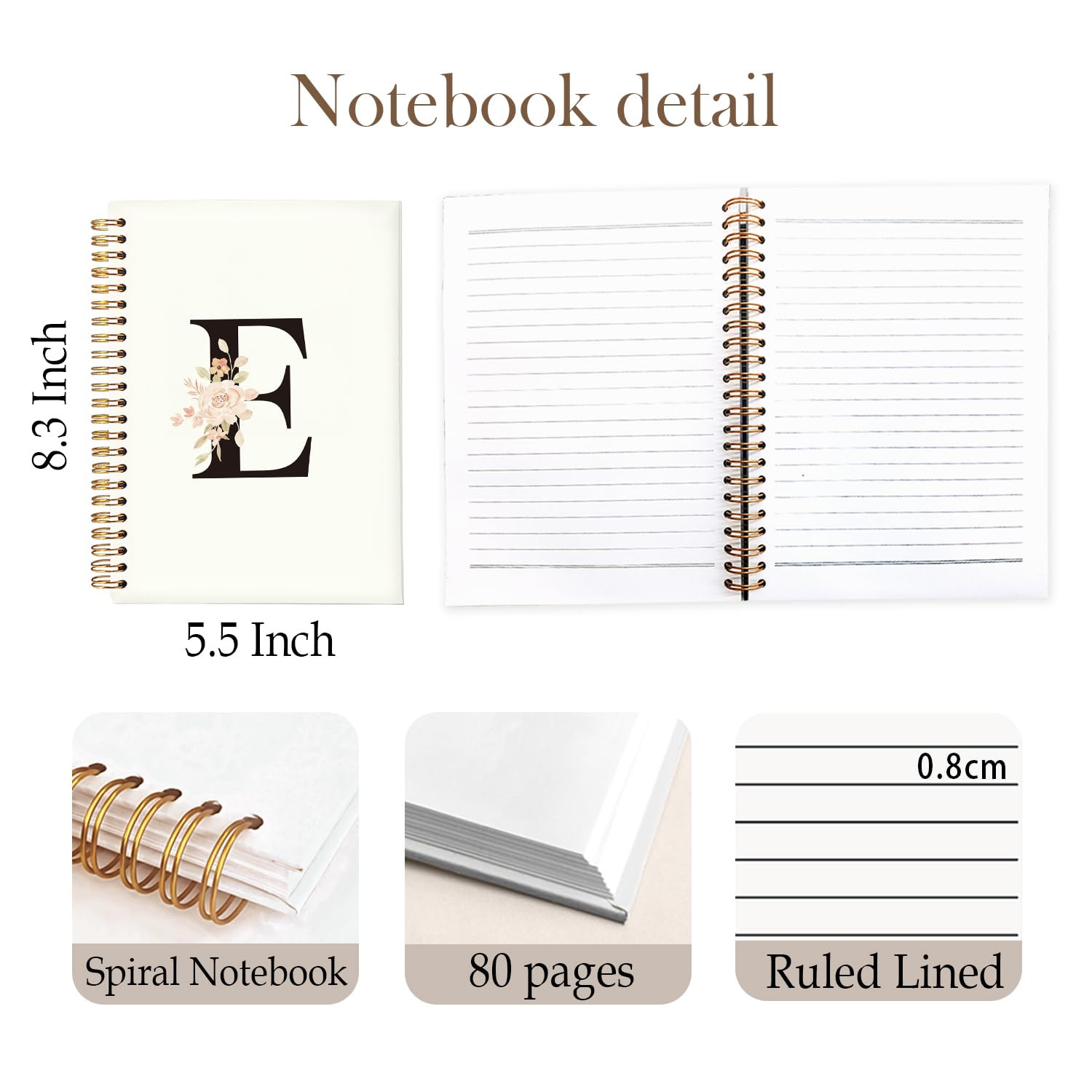 Personalized Monogram Notebook with Initial Letter E - Pink Floral Custom Journal for Women, 5.5x8.3 Inch - Perfect Gift for Birthdays, Graduation & Daily Planner