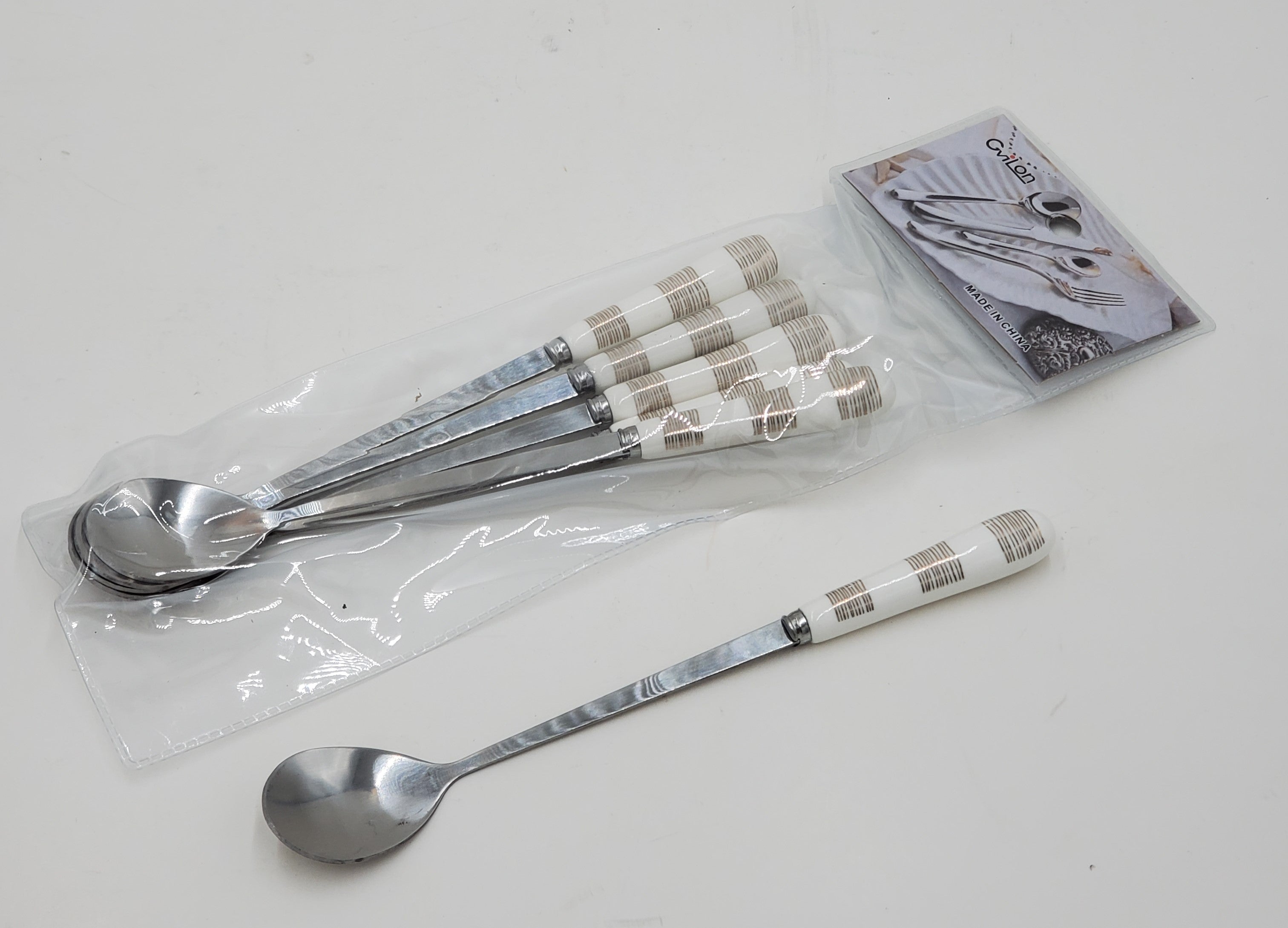6-Piece Coffee Spoon Set - Elegant White & Gold Design - Perfect for Coffee, Tea, Desserts & Home Decor