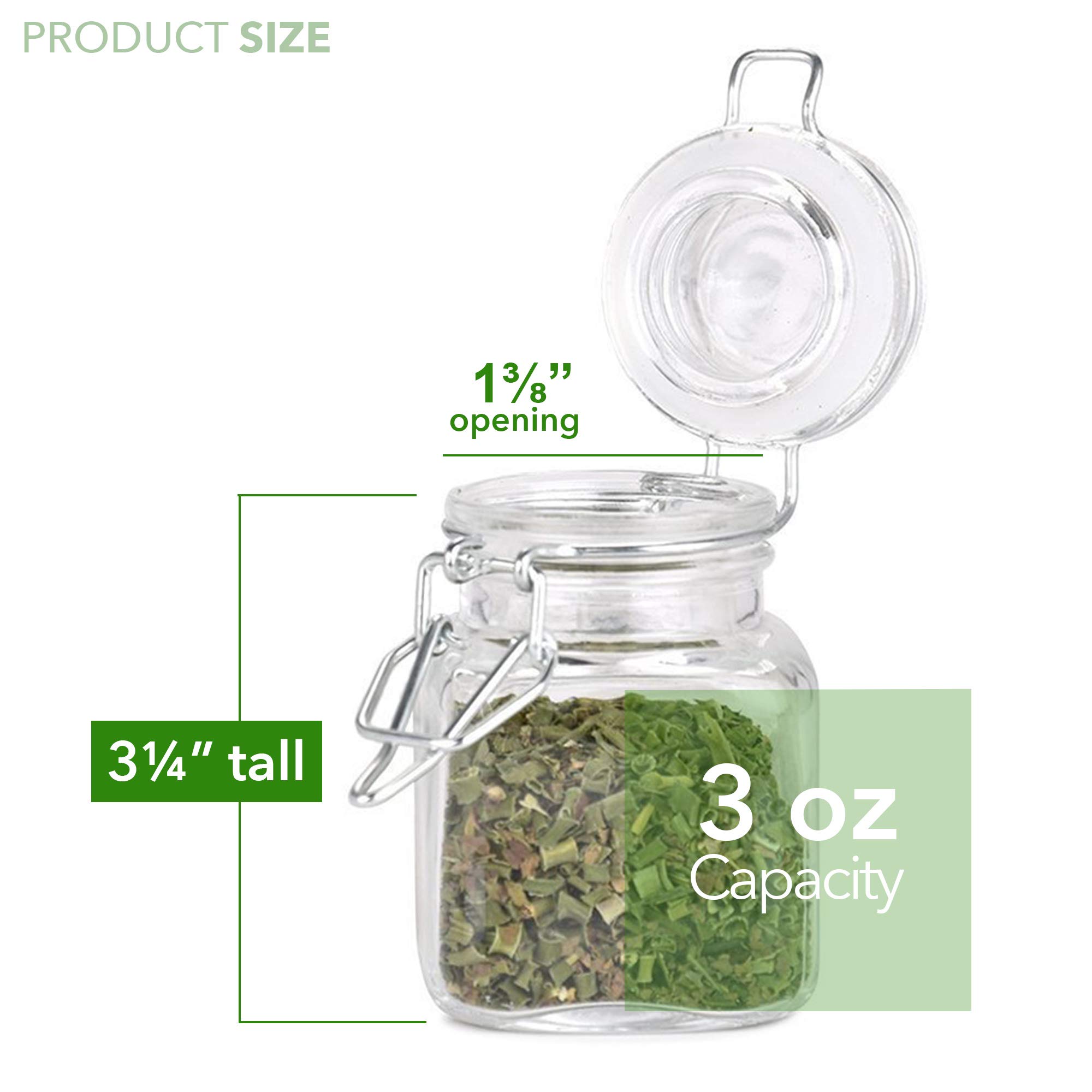 3 oz Small Square Glass Jars with Airtight Lids - 12 Pack Empty Spice Containers with Chalkboard Labels & Marker, Leakproof Rubber Gasket & Hinged Lid - Perfect for Kitchen Pantry Organization, Herb Storage, DIY Spice Blends and Home Canning Supplies