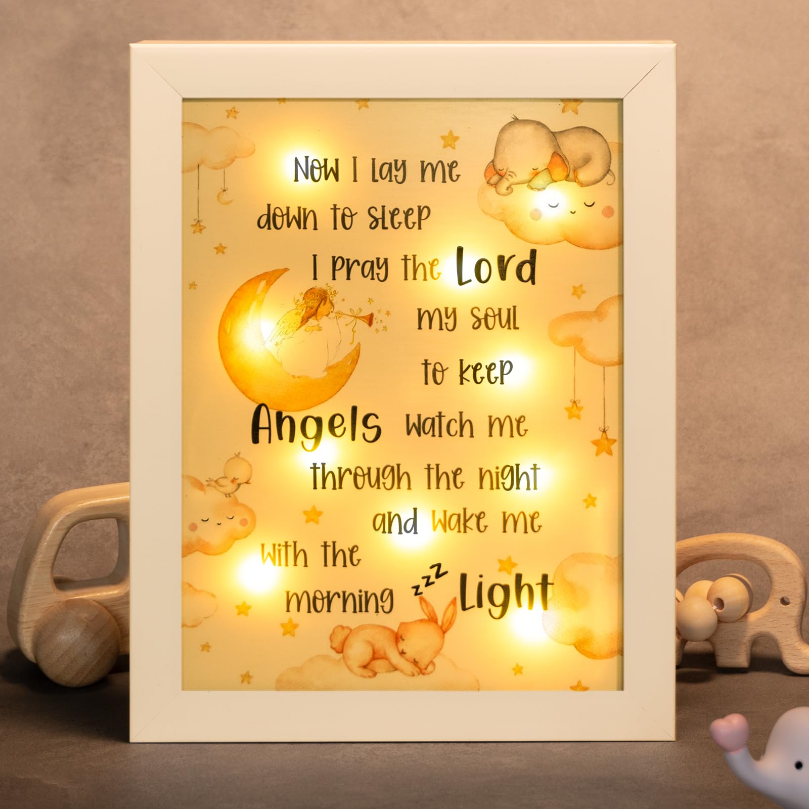 YLOVAN Baptism Gifts for Girls & Boys - Baby Christening Night Light Frame with Prayer Verse | Catholic Godparent Gifts, Nursery Decor for Bedtime | Perfect for Baptism, Dedication & Baby Showers (White)