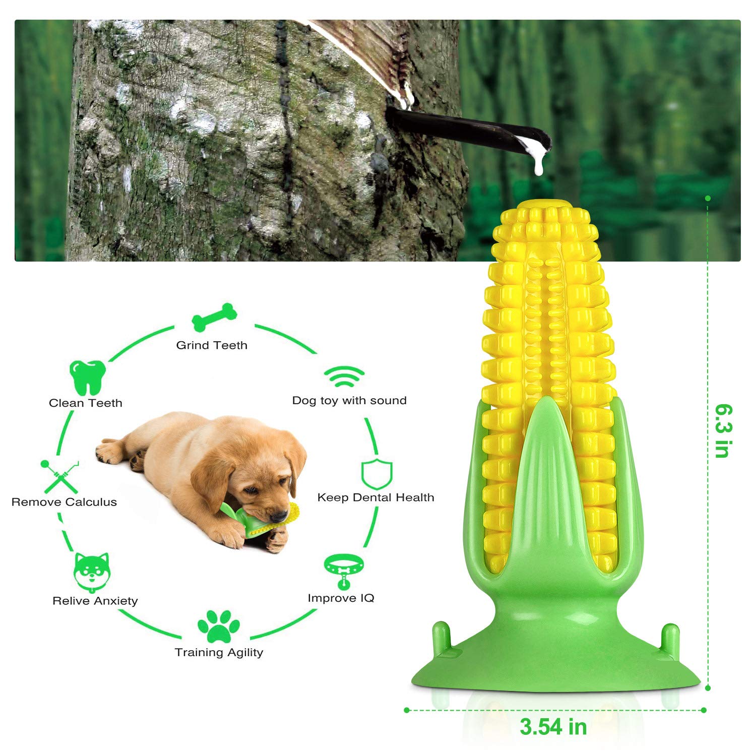 YUESUO Dog Toothbrush Chew Toy - Durable Natural Rubber Teething & Squeaky Corn Toy for Puppies & Adult Dogs - Promotes Dental Health & Relieves Boredom - Perfect for Indoor Play, Training Rewards & Anxiety Relief