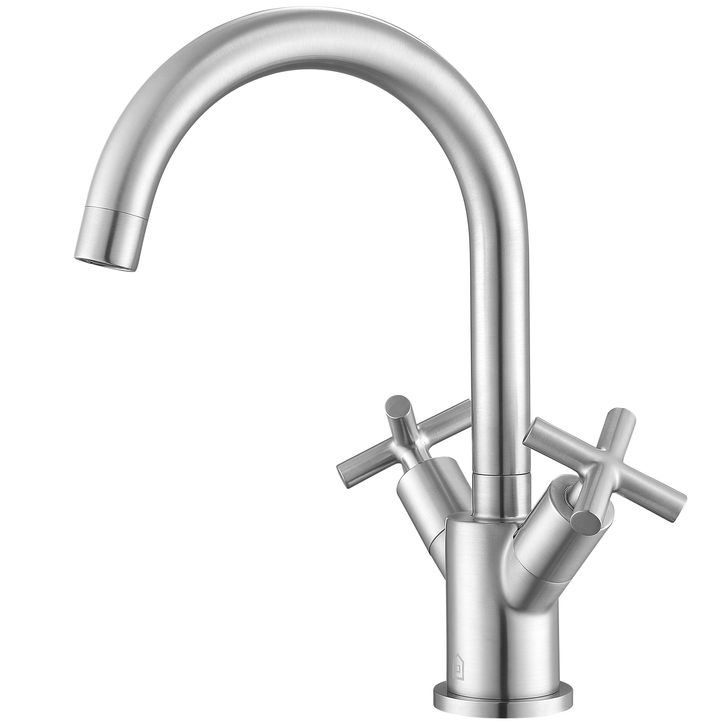 Ava Series Single Hole Cross Handle Bathroom Faucet in Brushed Nickel - Modern Water-Saving Design for Vanity Sink, Powder Room & Guest Bath Installation