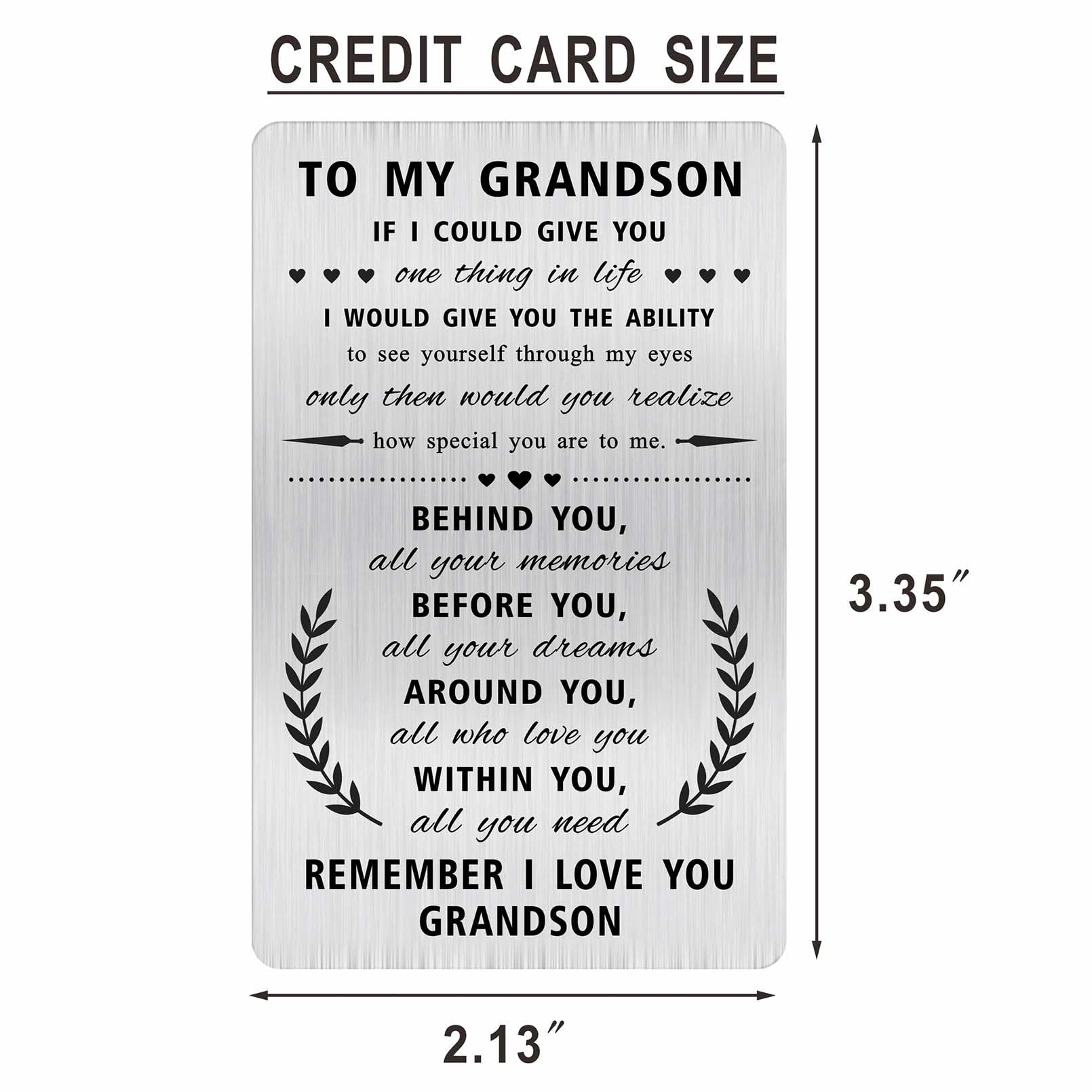 Alotozo Personalized Grandson Valentine's Day Gift - Engraved Wallet Card from Grandparents | Thoughtful Present for Grandson | Birthday, Graduation & Special Occasion Gift Idea