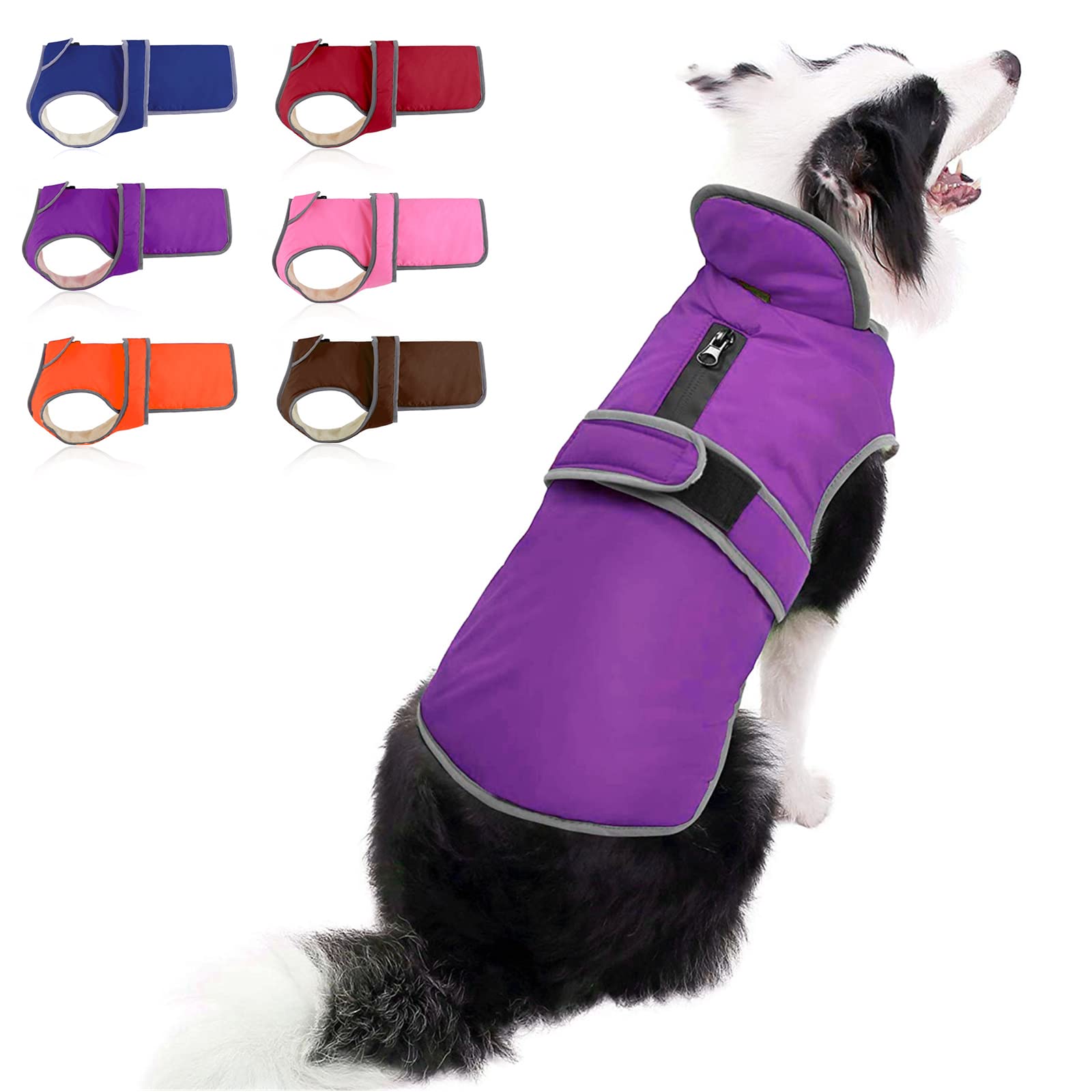 MIGOHI Reflective Waterproof Windproof Dog Coat - Reversible Winter Dog Jacket for Small Medium Large Dogs - Cold Weather Warm Vest with Stormguard Protection (Purple, XXXL) - Perfect for Outdoor Walks, Hiking & Snowy Adventures