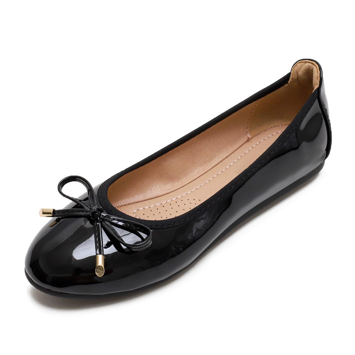 JiangWei Shu Women's Bow Knot Ballet Flats - PU Slip On Round Toe Walking Shoes for Women - Comfortable & Stylish Black Flats - US Size 10.5 - Perfect for Office, Casual Wear & Daily Walking