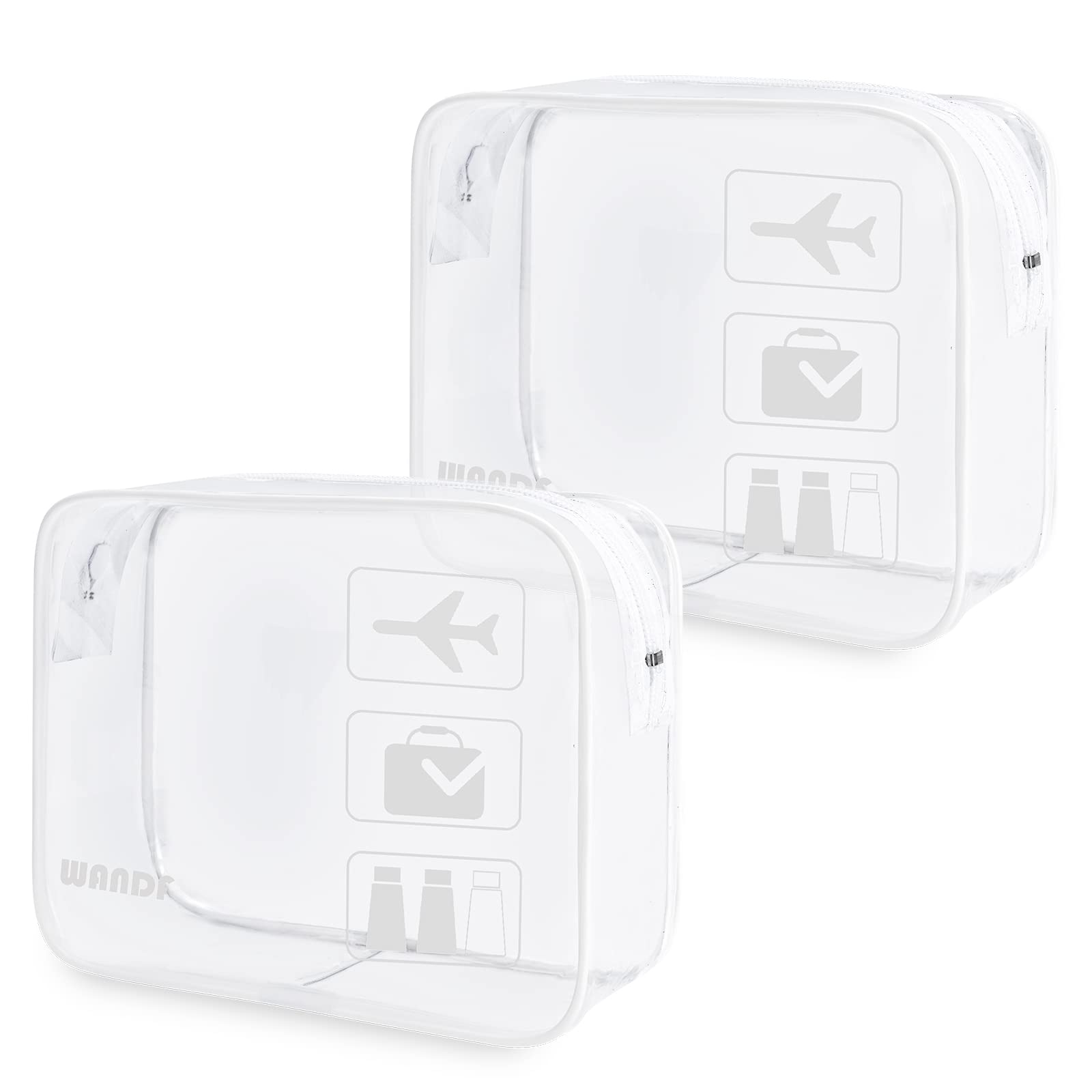 TSA Approved Clear Travel Toiletry Bag with Zippers - Quart Size Carry-on Cosmetic Pouch for Men & Women (2 Pack, White) - Perfect for Air Travel, Cruise Essentials & Gym Organization