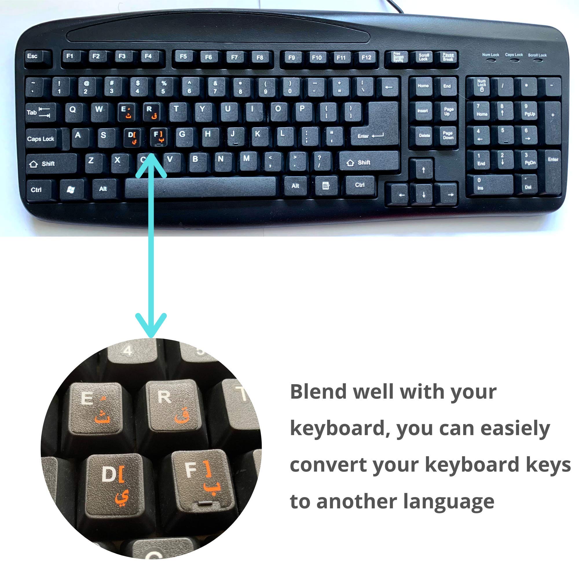 3PCS Arabic Keyboard Stickers - Waterproof Laptop Keyboard Stickers with Orange Letters on Black Background for Mac/PC - Perfect for Bilingual Typing, Language Learning & Office Use