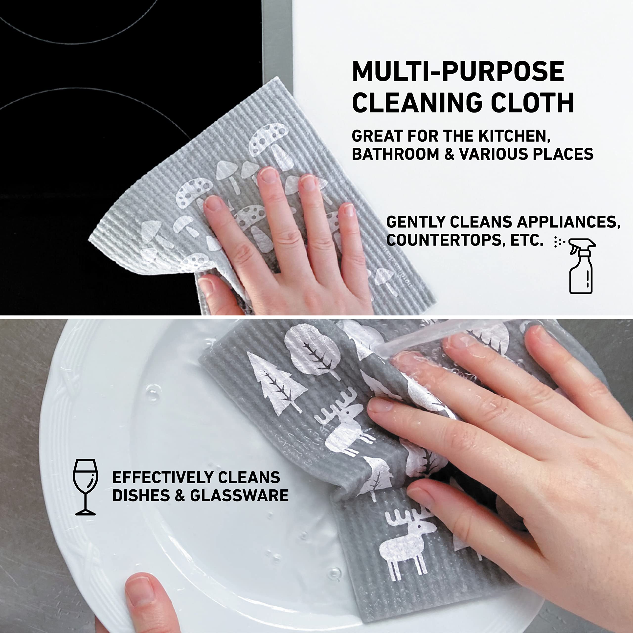 Premium Swedish Dishcloths - 10 Pack Grey Reusable & Washable Cellulose Cotton Kitchen Towels | Eco-Friendly Alternative to Paper Towels, Sponges & Dish Rags | Made in Sweden | Perfect for Dishwashing, Counter Cleaning & Household Chores