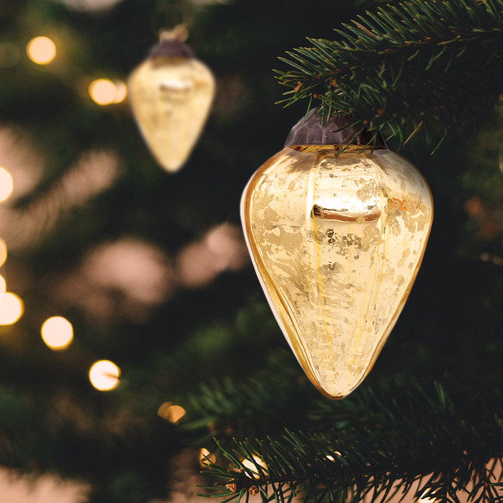 2.5 Inch Gold Zoe Mercury Glass Pine Cone Ornament - Elegant Christmas Tree Decoration for Holiday Home Decor, Party & Gift Giving