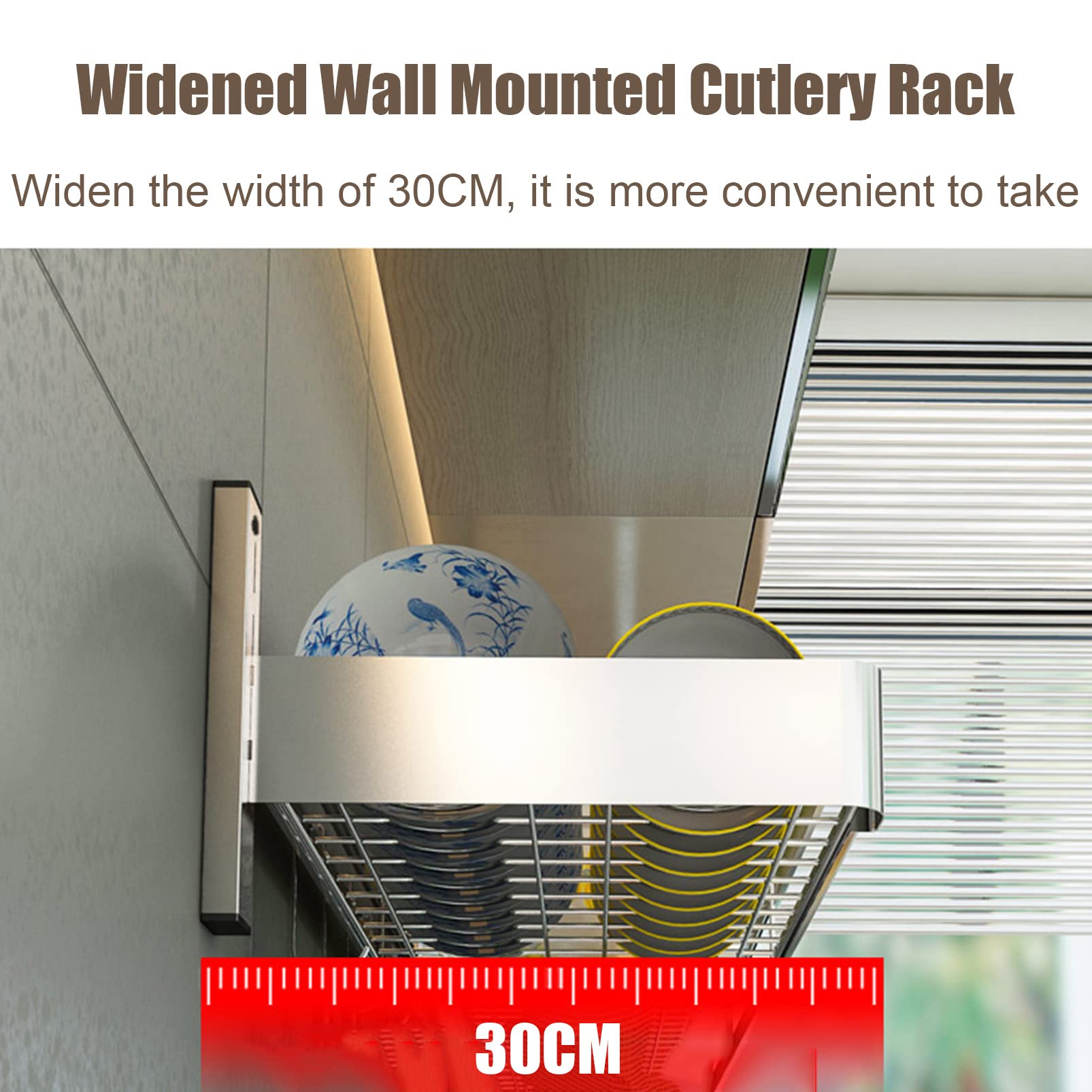 Stainless Steel Over The Sink Dish Drying Rack - Wall Mounted Kitchen Organizer with Utensil Hooks & Knife Holder | Space Saving Plate Drainer for Small Kitchens, Apartments & RVs