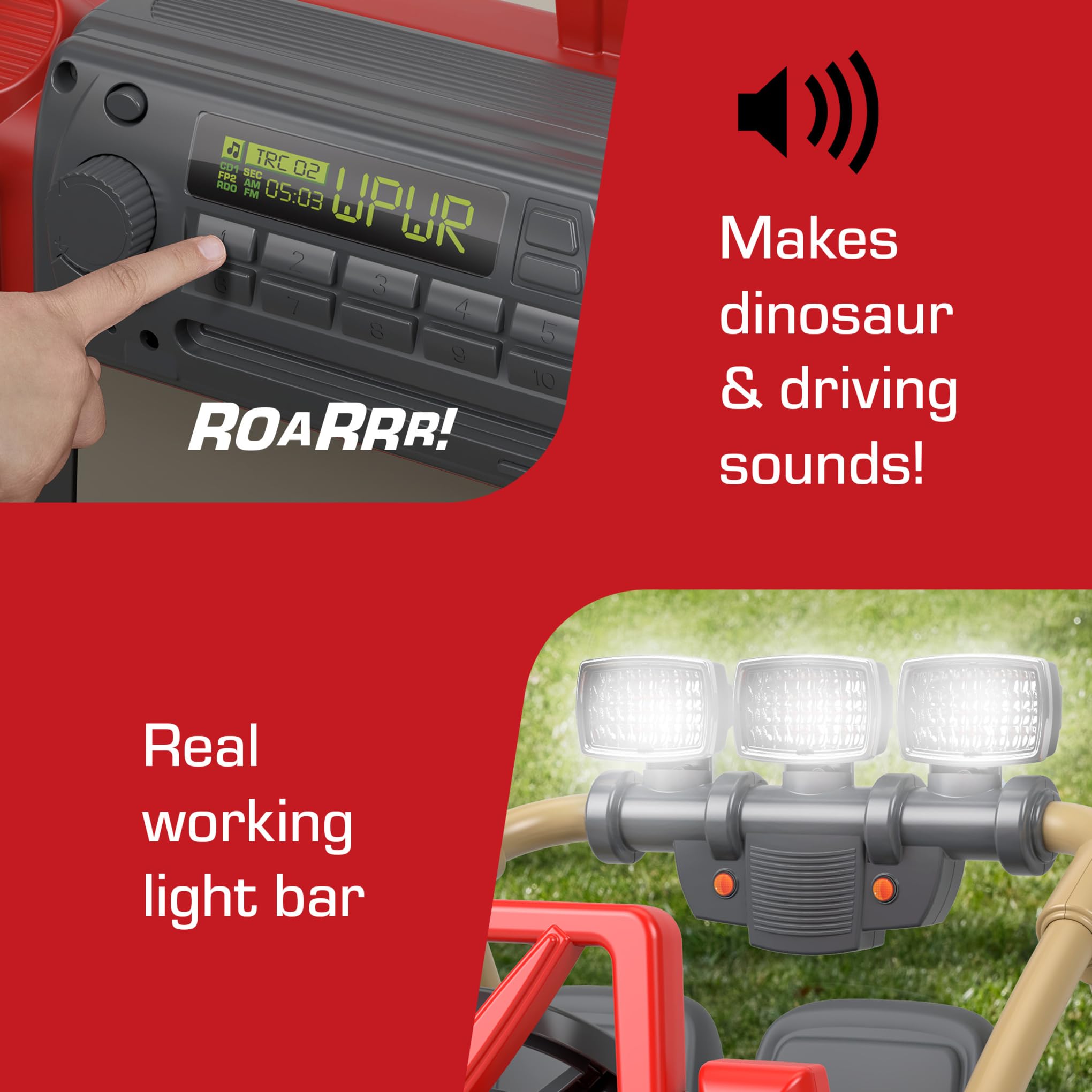 Jurassic Park Jeep Wrangler Ride-On Toy for Kids - Electric Battery-Powered Vehicle with Dinosaur Sounds & LED Lights - Perfect for 3-5 Year Olds - Great for Outdoor Play, Birthday Gifts & Pretend Adventures