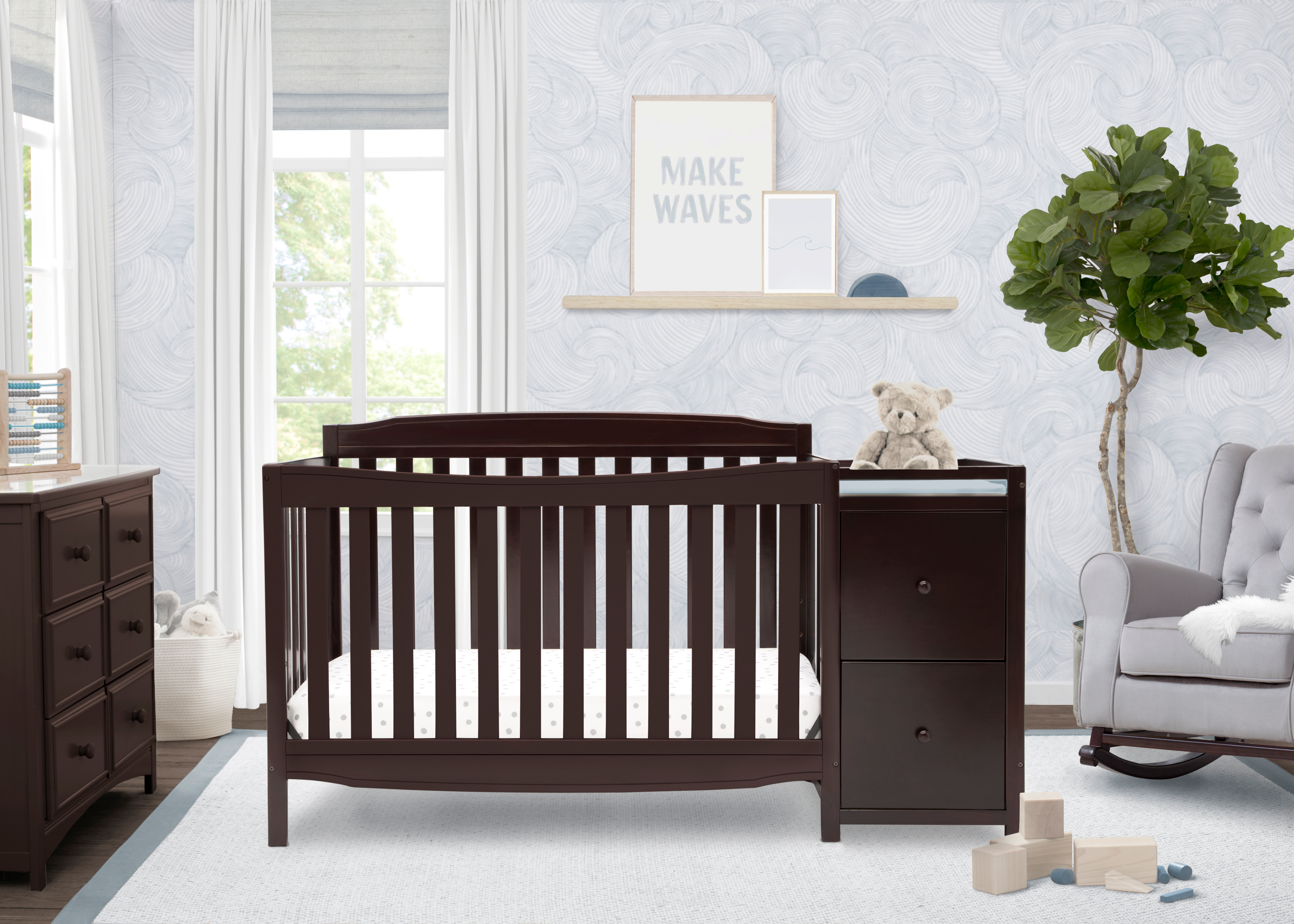 6-in-1 Convertible Mason Crib with Changer - Baby Nursery Essentials for Newborn to Toddler | Perfect for Small Spaces & Modern Nurseries