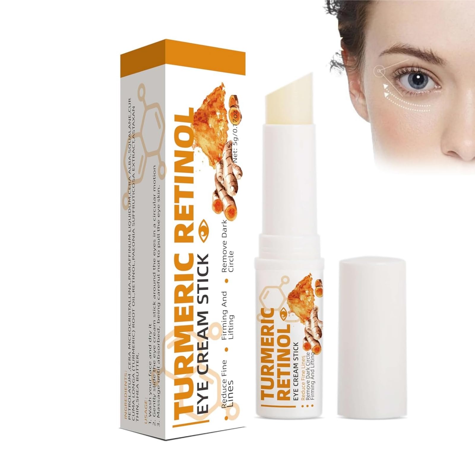 Lumistick Turmeric Eye Cream Stick for Dark Circles, Puffiness & Fine Lines - Under Eye Treatment for Brightening & Hydration - Perfect for Morning & Night Skincare Routine