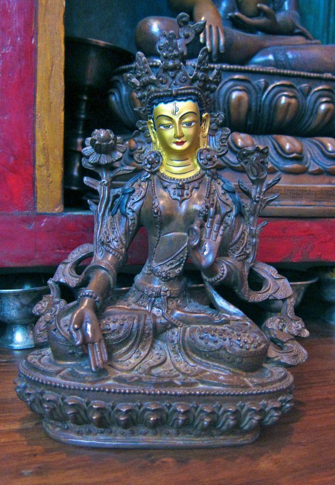8 Inch Copper Wrapped White Tara Statue - Handcrafted Buddhist Goddess Sculpture for Meditation, Home Altar & Spiritual Decor