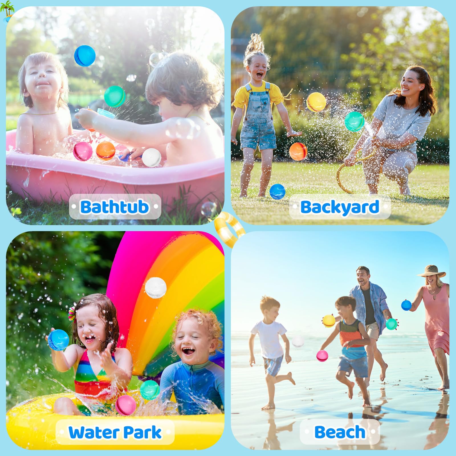 12 Pack Reusable Silicone Water Bombs - Self-Sealing Quick Fill Water Balloons for Kids & Adults - Perfect for Backyard Games, Pool Parties, Beach Fun and Summer Water Fights