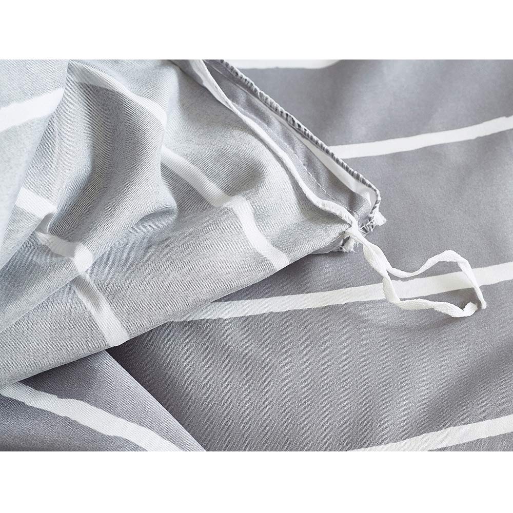 Premium Grey Twin Bed Sheets with White Stripe - 2-Piece Microfiber Bedding Set - Ultra Soft, Breathable & Wrinkle-Free Fitted Sheet & Pillowcase - Perfect for Home, Dorm, Hotel & Guest Room Use
