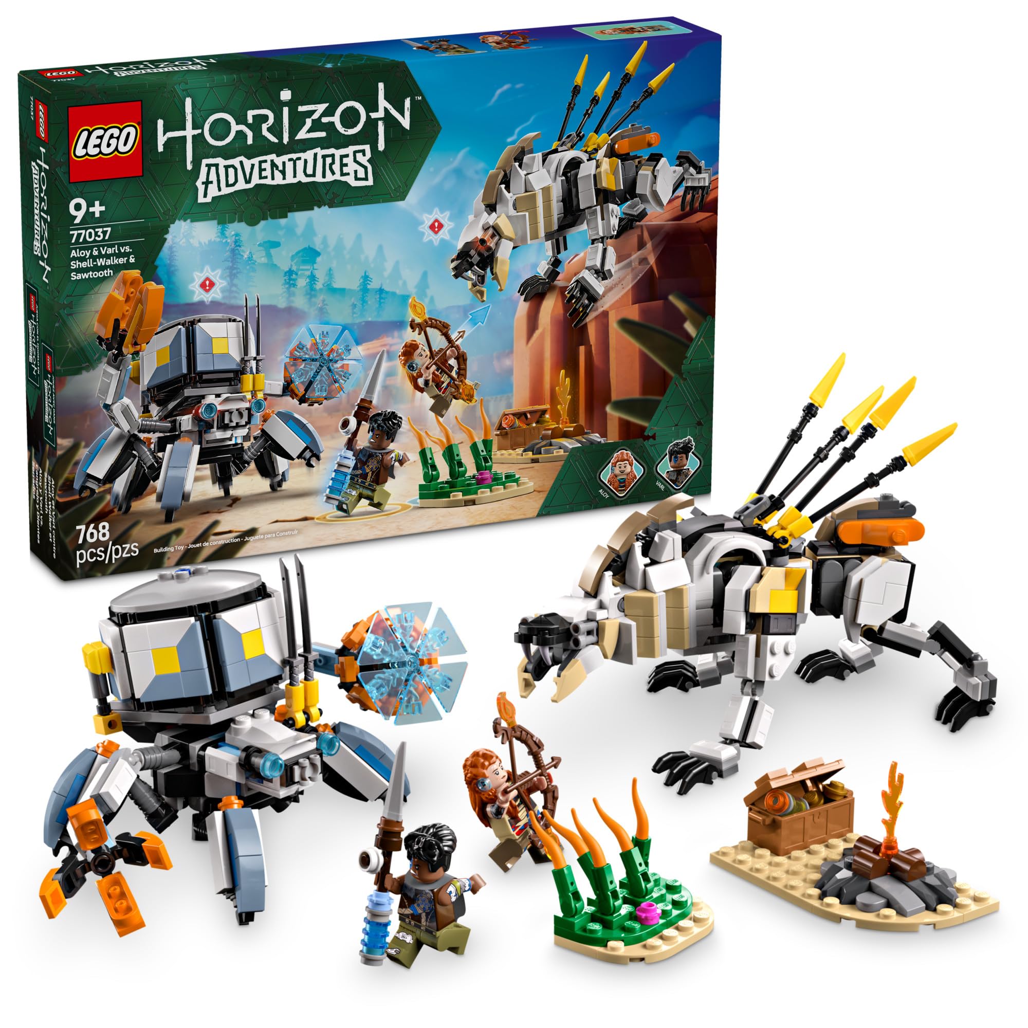 LEGO Horizon Adventures Aloy & Varl vs. Shell-Walker & Sawtooth Building Set - Creative Construction Toy for Kids Ages 9+ - Perfect Gift for Horizon Zero Dawn Fans - 77037 - Great for Playtime, Collecting, and Display