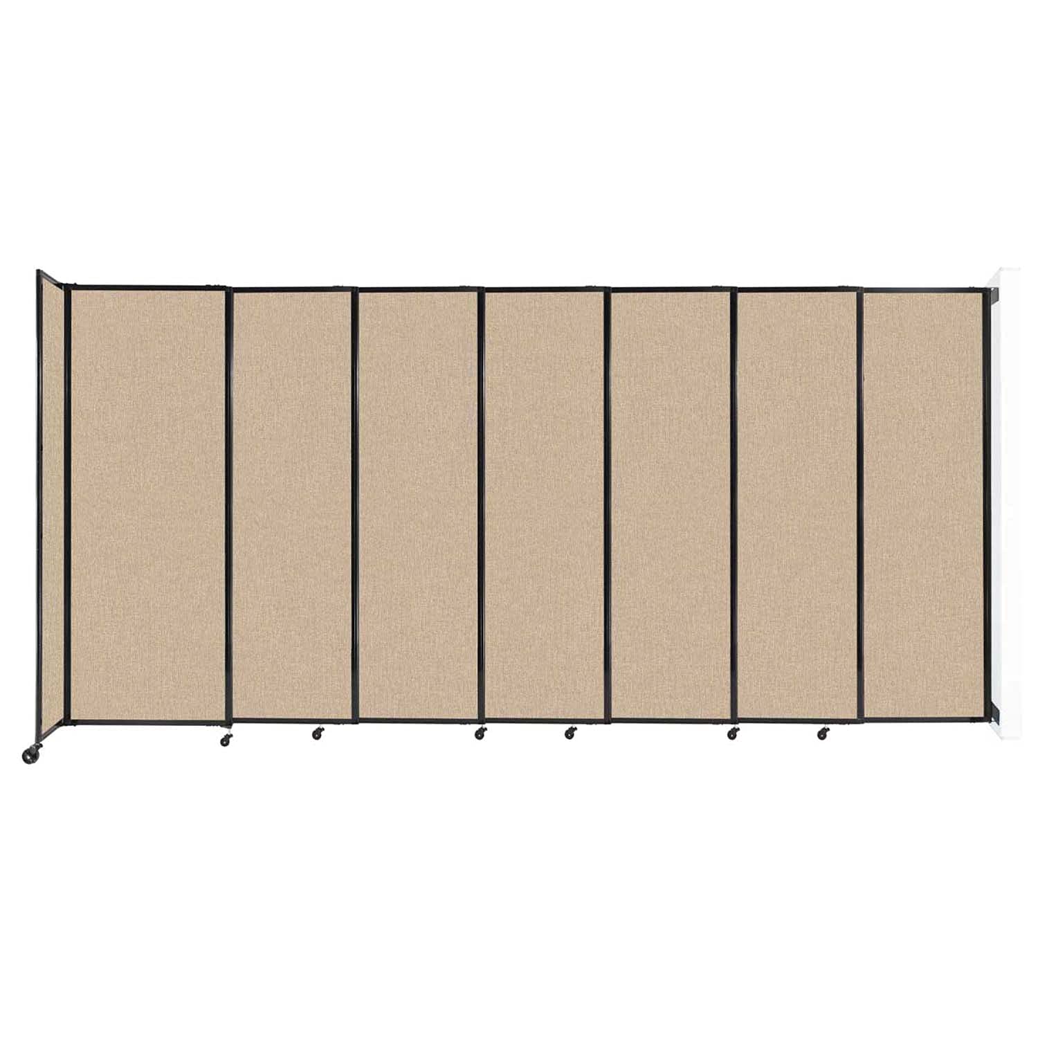 Wall-Mounted Sliding Room Divider with Adjustable Width & Locking Wheels - Beige Fabric Panels (Up to 15'6