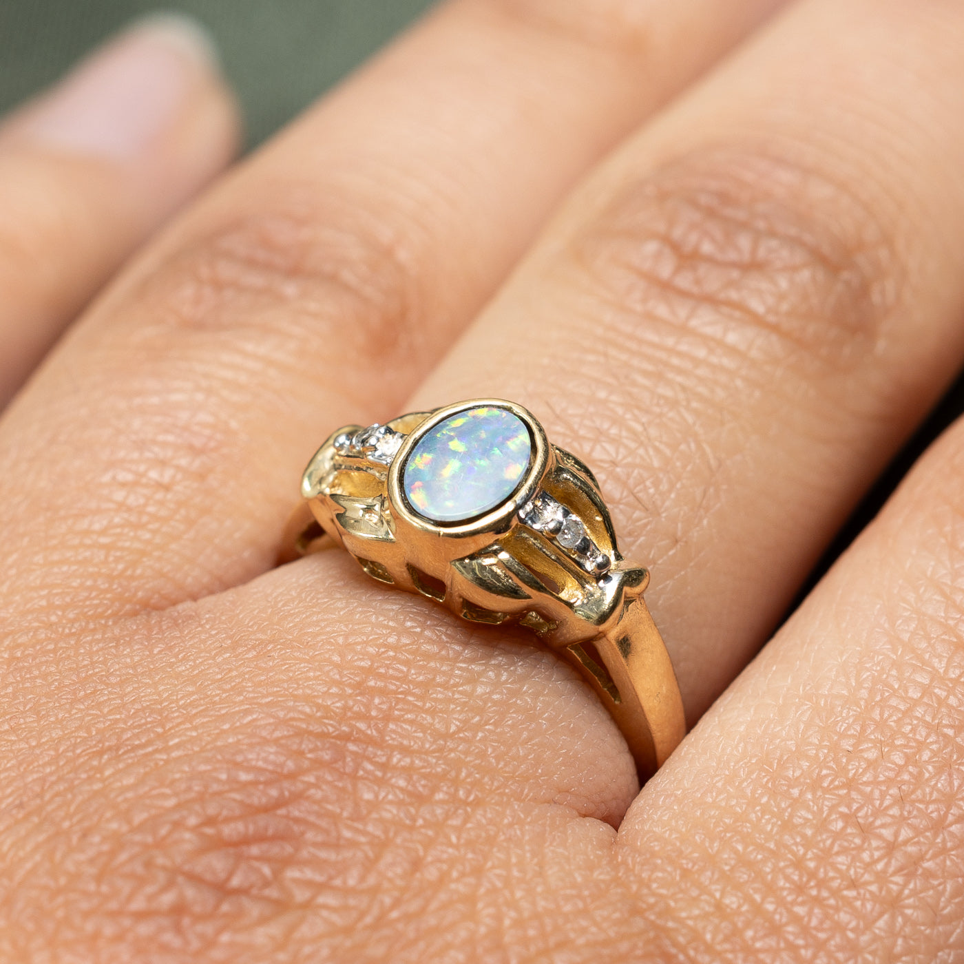Opal and Diamond Ring for Women - 0.30ct Opal Doublet with 0.03ctw Diamond Accents - Size 8 - Elegant Jewelry Gift for Anniversary, Birthday or Special Occasion