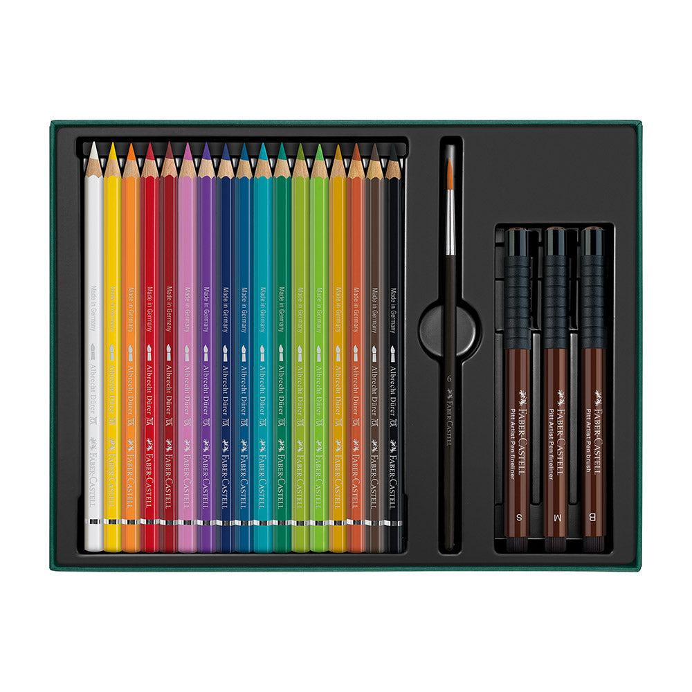 Faber-Castell Albrecht Dürer Watercolor Pencils & Pitt Artist Pens Gift Set - 21 Piece Art Supplies for Drawing, Sketching & Watercolor Painting - Perfect for Artists, Students & Creative Professionals