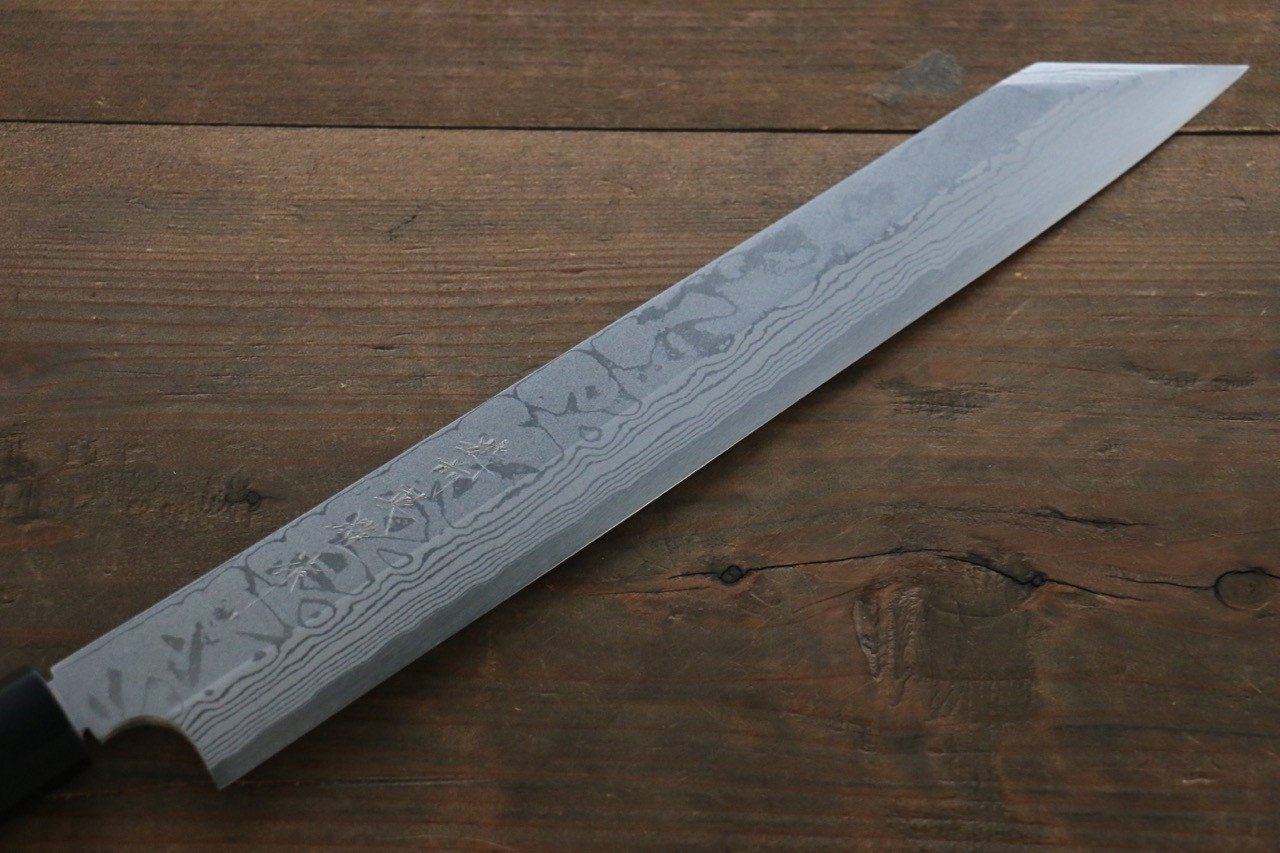 Premium Hideo Kitaoka Blue Steel No.2 Damascus Kiritsuke Yanagiba Knife 210mm with Exquisite Shitan Handle - Perfect for Sushi Chefs & Japanese Cuisine Preparation