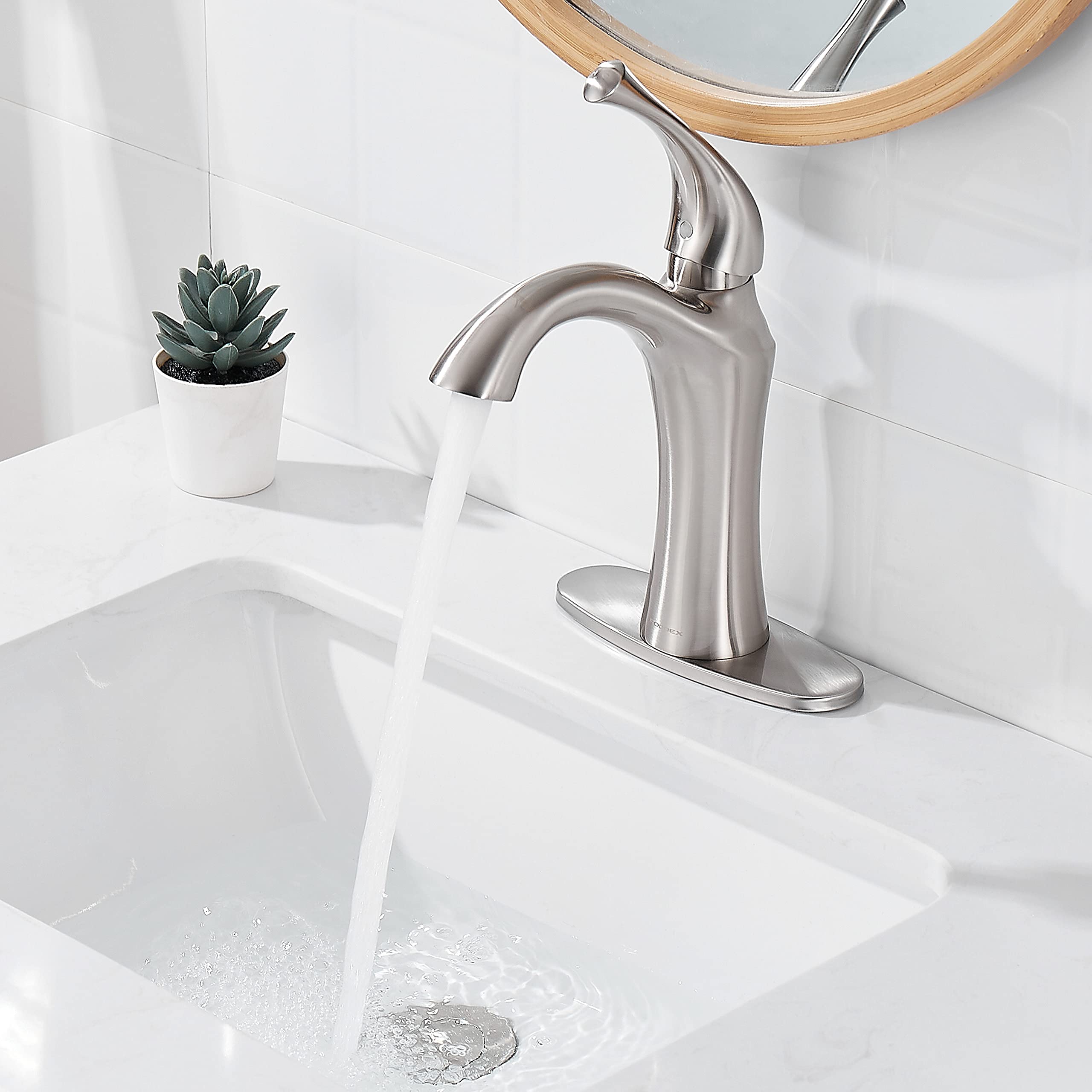 Modern Single Handle Bathroom Sink Faucet - Brushed Nickel 1 or 3 Hole Vanity Faucet with Pop-up Drain & Deck Plate - Easy Install Basin Faucet for Bathroom, Powder Room & Guest Bathroom