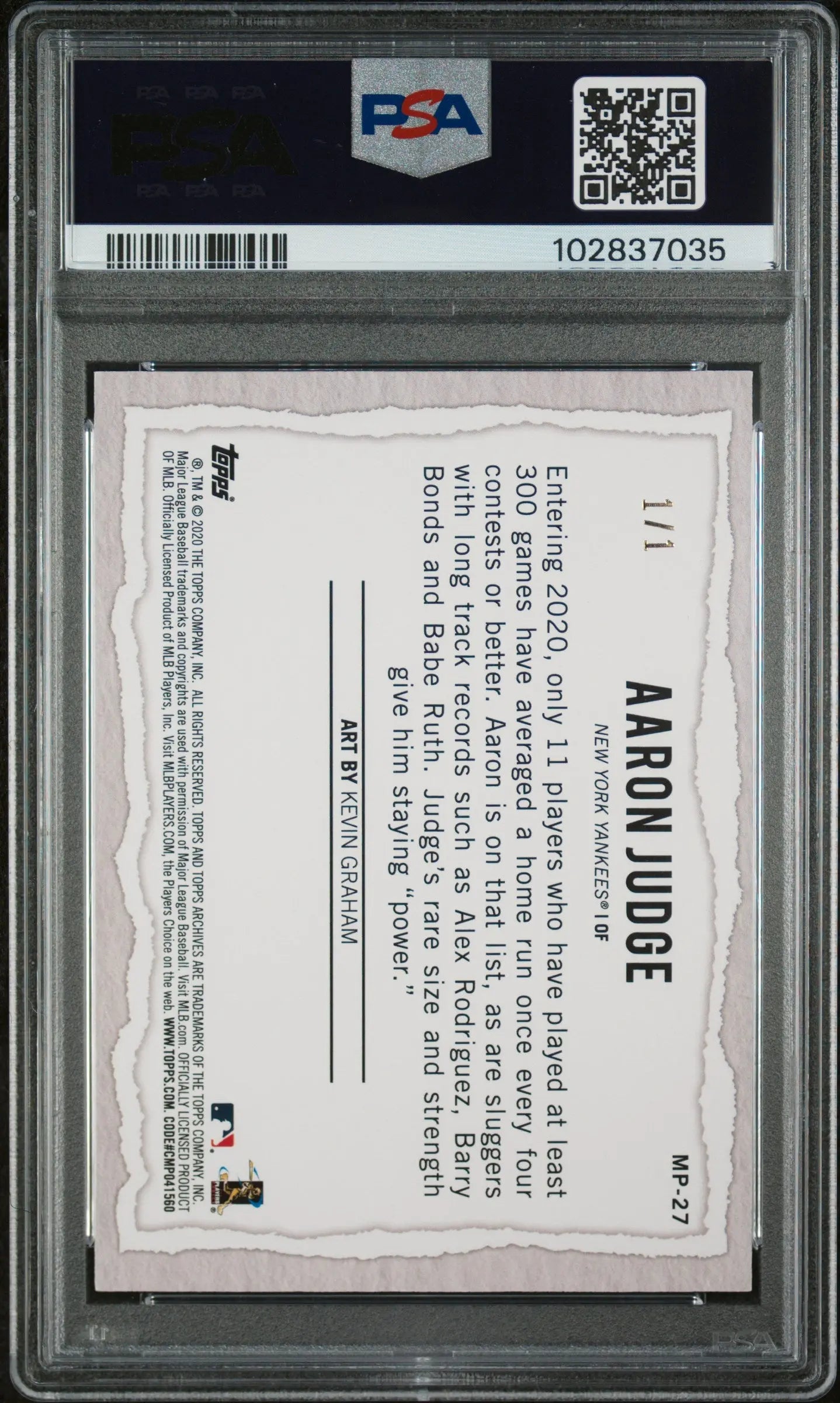 2020 Topps Gallery Modern Artists Aaron Judge Red PSA 9 1/1 Baseball Card - Rare Collectible for Sports Memorabilia & Investment Display