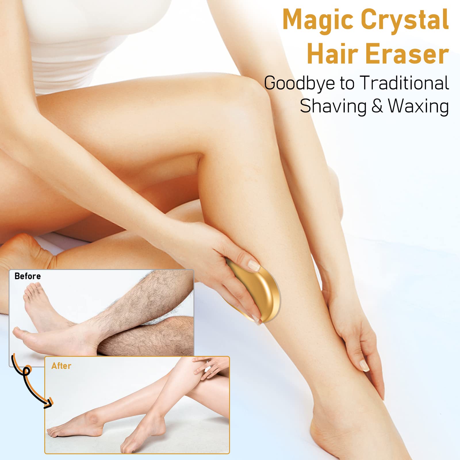 **Reusable Crystal Hair Eraser for Women & Men – Painless Exfoliation & Hair Removal Tool for Back, Arms, Legs (Gold) | Smooth Skin at Home, Spa & Travel**
