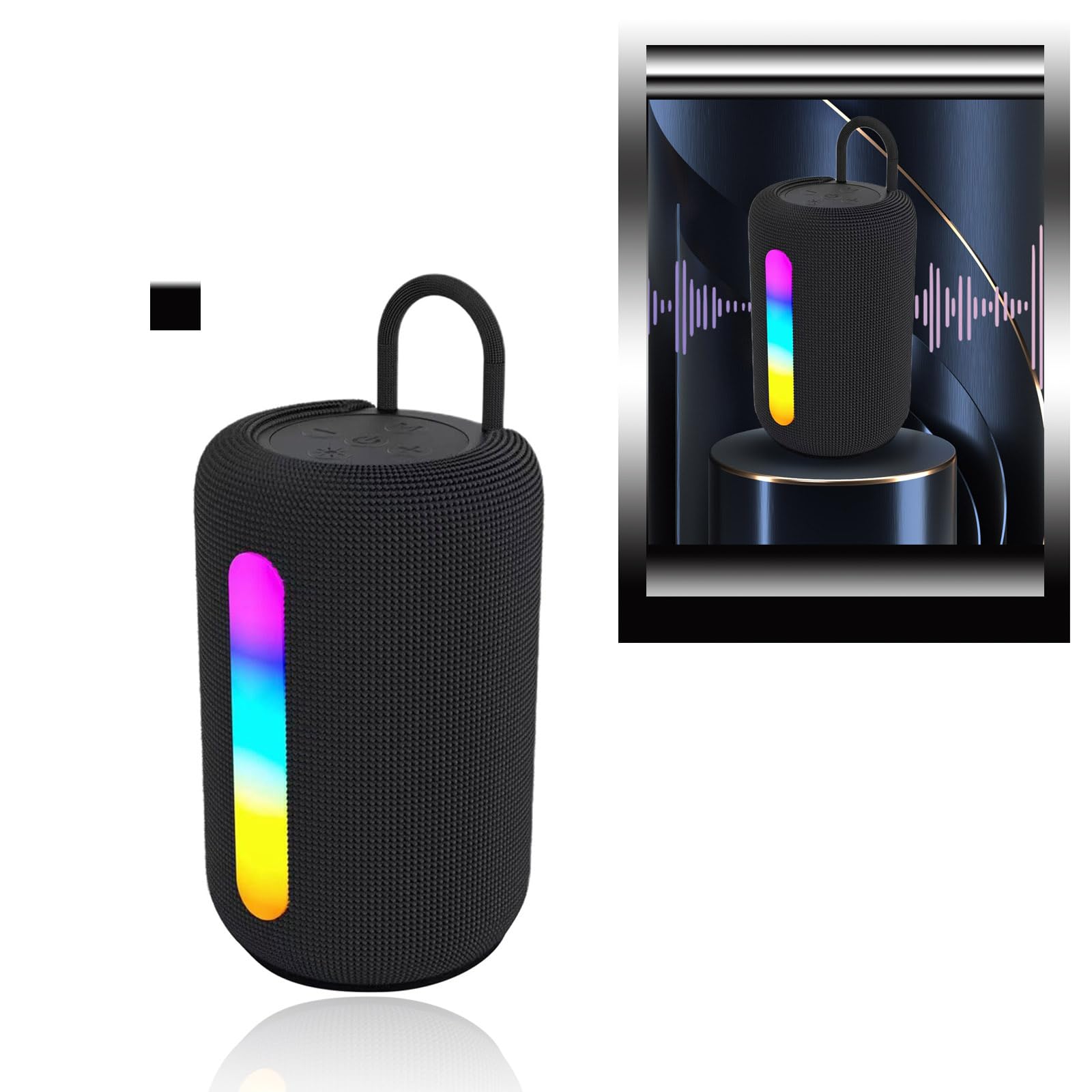 Bluetooth 5.3 Wireless Speaker with RGB Lights - Portable Outdoor Speaker with Long Battery Life, Stereo Pairing & Mini Bluetooth Audio (Black) | Perfect for Camping, Beach Parties & Home Use