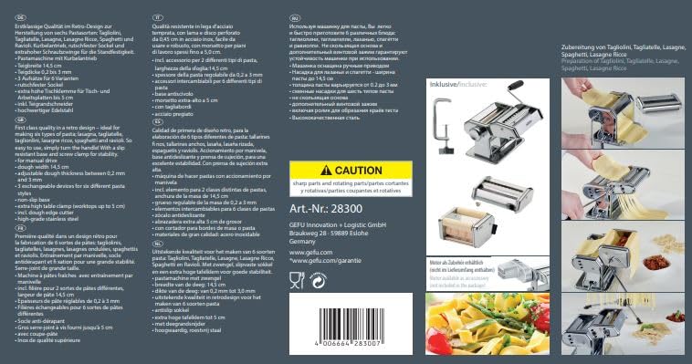 Gefu Pasta Perfetta De Luxe Pasta Maker - Premium Italian Kitchen Accessory with Interchangeable Attachments (Model 28300) | Perfect for Homemade Pasta, Ravioli & Noodles | Ideal for Italian Cuisine Lovers & Home Chefs