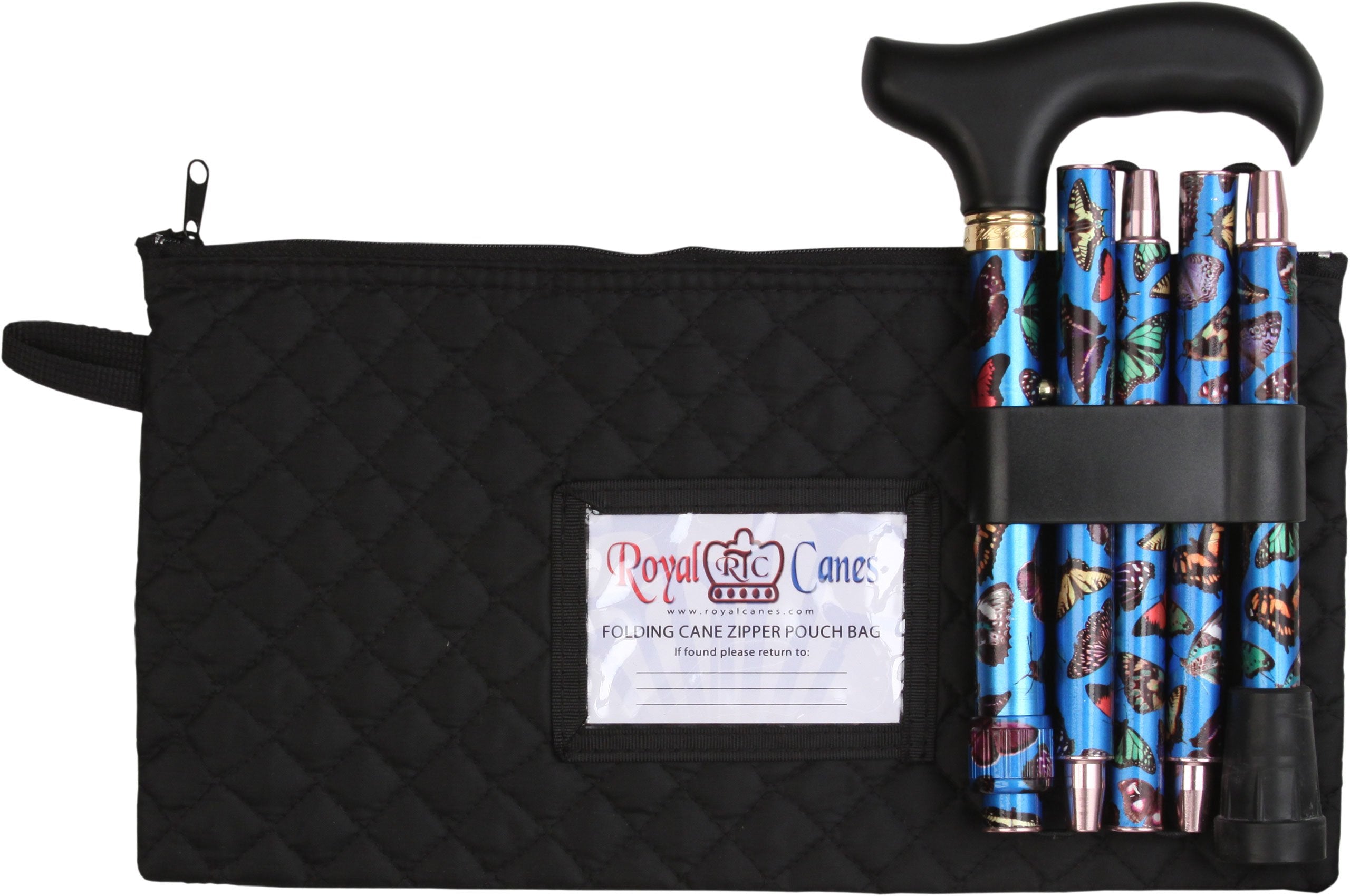 Adjustable Folding Aluminum Walking Cane with Engraved Collar - Mini Blue Skies Butterfly Design - Lightweight & Durable for Seniors & Mobility Support - Perfect for Travel, Hiking & Daily Use (Model V2234)