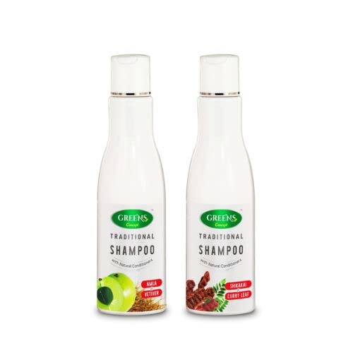 Green's Concept Organic Amla & Vetiver Shampoo (200ml) + Shikakai & Curry Leaf Shampoo (200ml) Set - Ayurvedic Hair Care for Smooth & Strong Hair - Natural Herbal Shampoo for Dry, Damaged Hair & Scalp Health - Daily Use for Women & Men