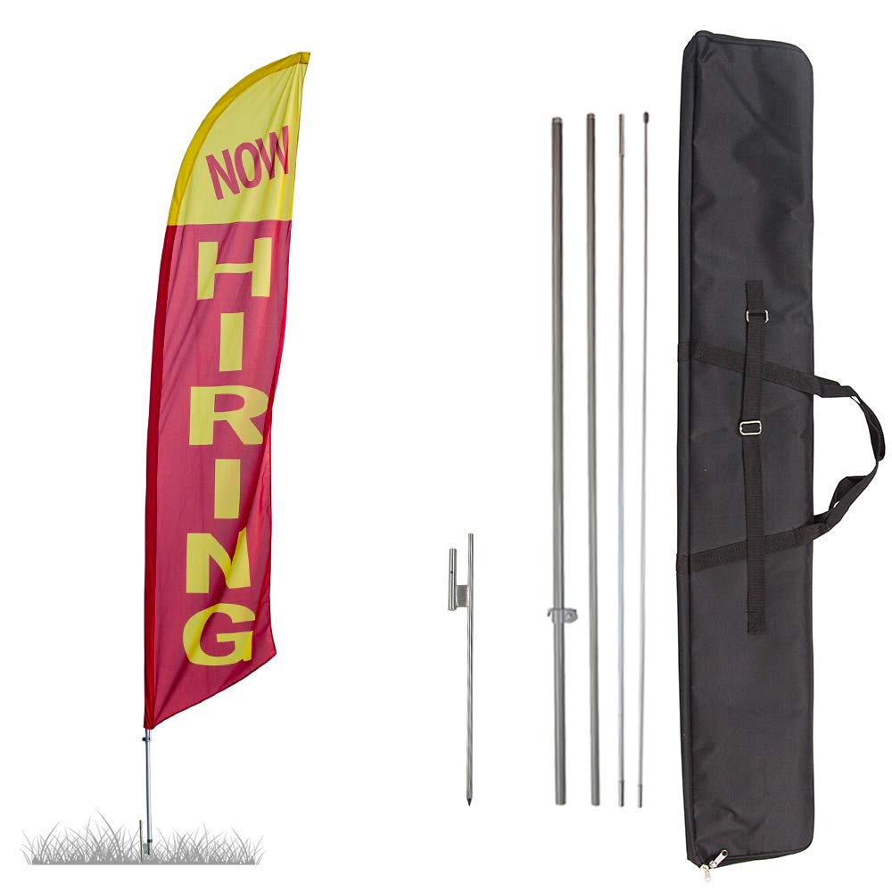 Vispronet Premium Hiring Banner Flag Kit - 13.5ft Feather Flag with Ground Stake, Pole Sleeve & Storage Bag - Ideal for Business Hiring Events, Storefront Advertising & Outdoor Promotions - Made in USA