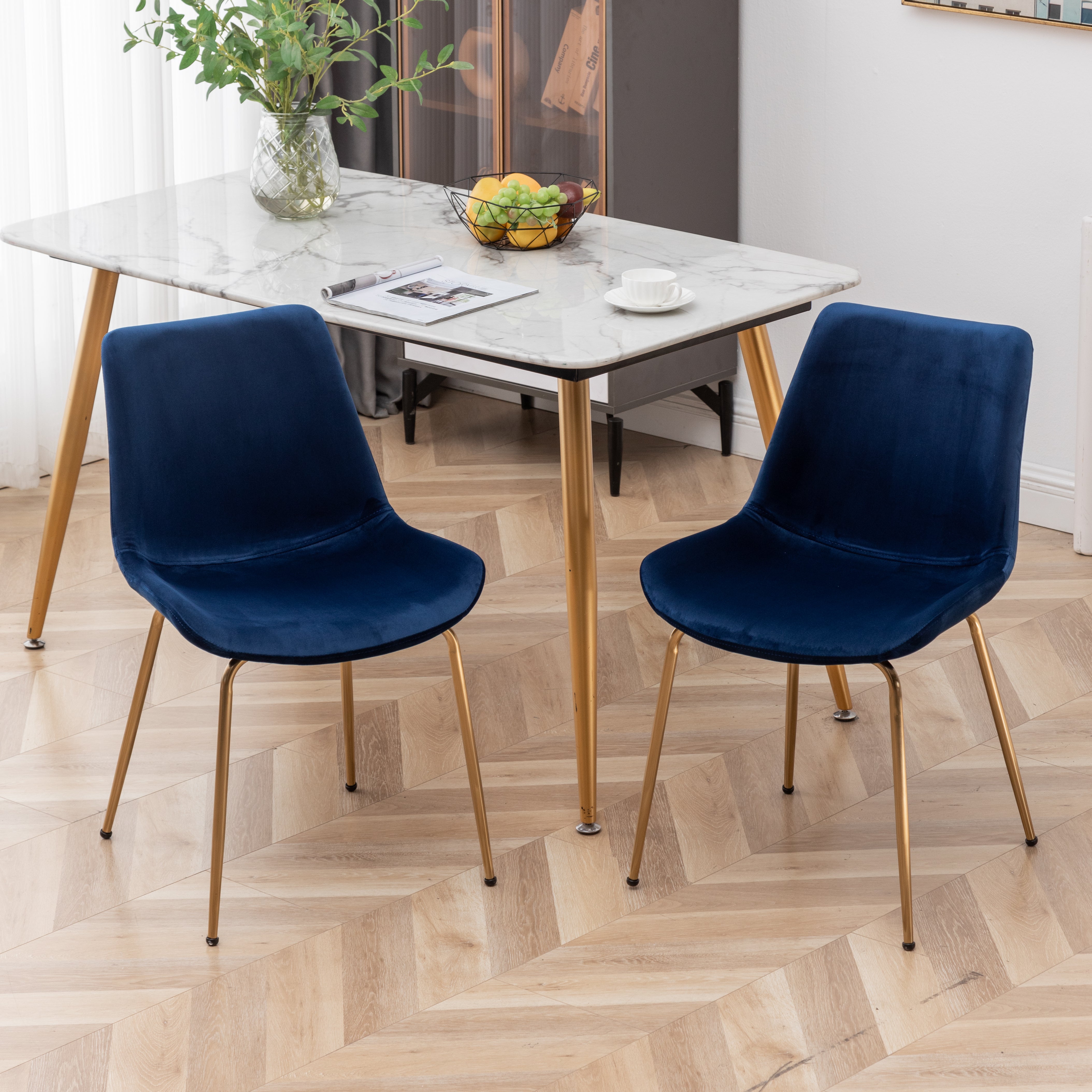 Roundhill Furniture Aufurr Modern Velvet Dining Chairs, Set of 2 - Mid-Century Style Upholstered Side Chairs for Dining Room, Kitchen, or Office
