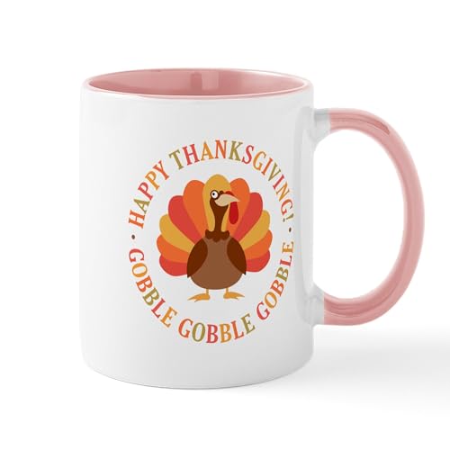 White/Pink Inside - Happy Thanksgiving Turkey Mugs