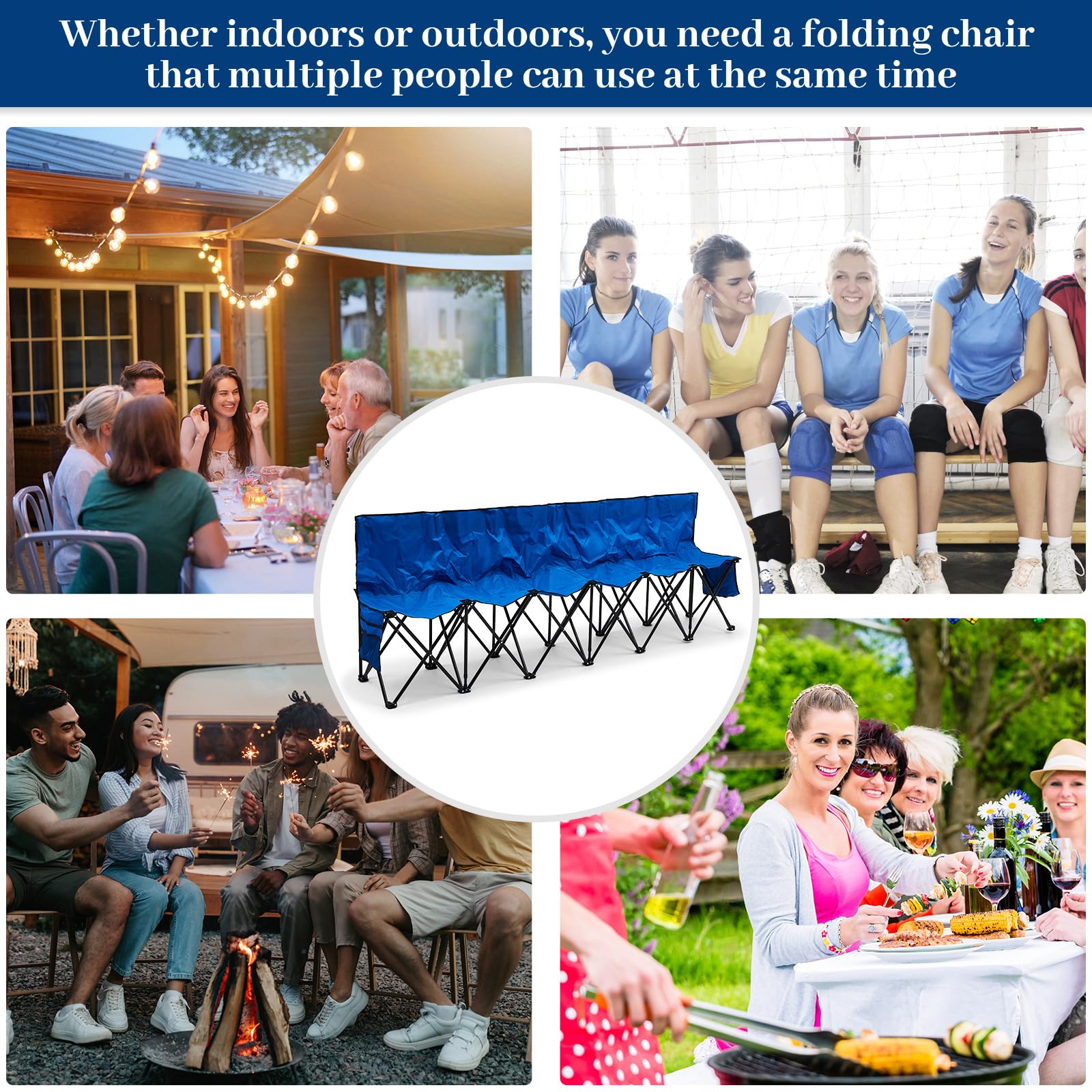 Kigley 6-Seat Folding Soccer Bench Chair - Portable Team Sports Sideline Bench for Football, Camping, Travel & Outdoor Events - Lightweight with Storage Bag - Perfect for Sideline Seating, Sports Games & Picnics
